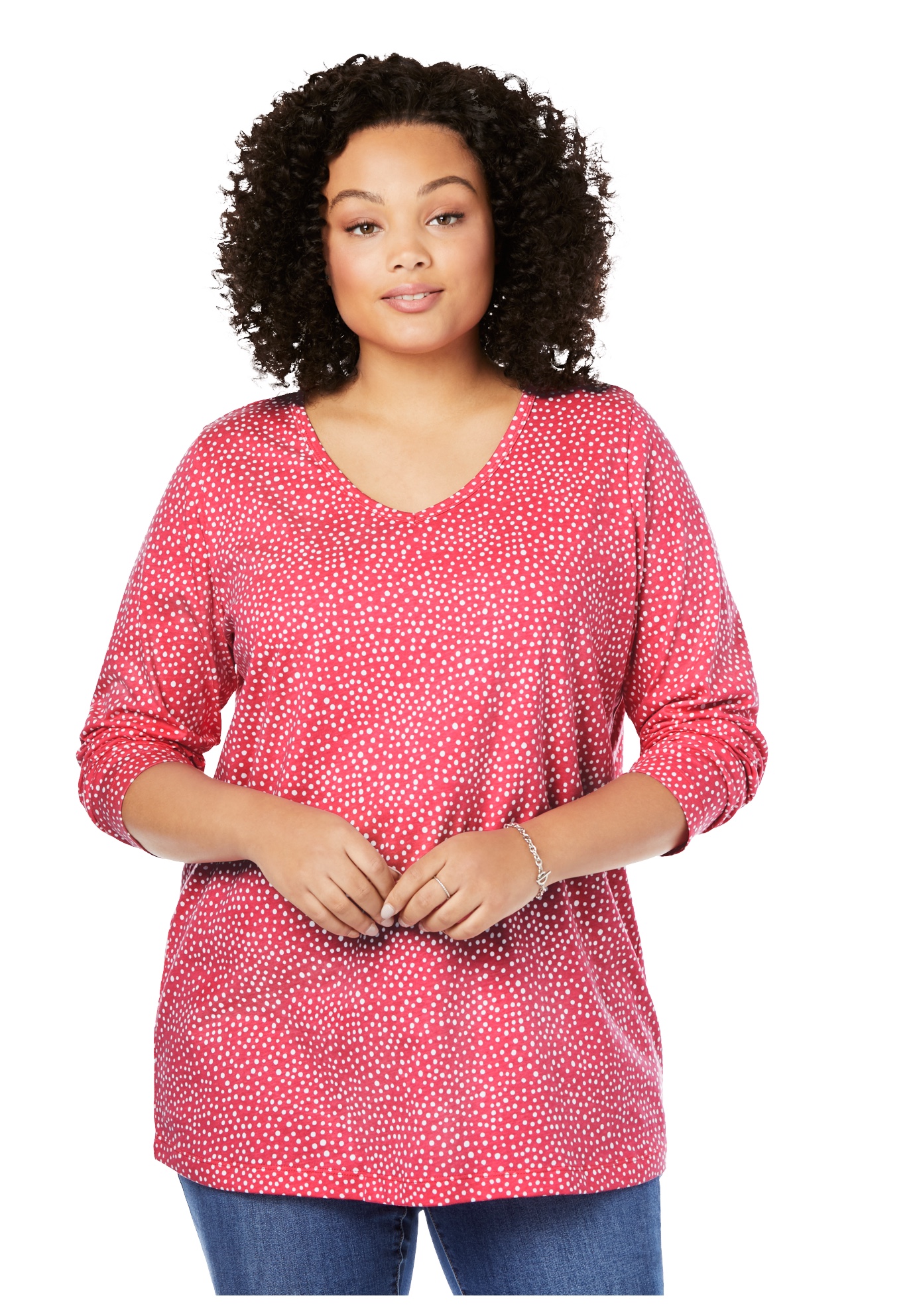 Woman Within Plus Size Perfect Printed LongSleeve VNeck Tee Shirt eBay