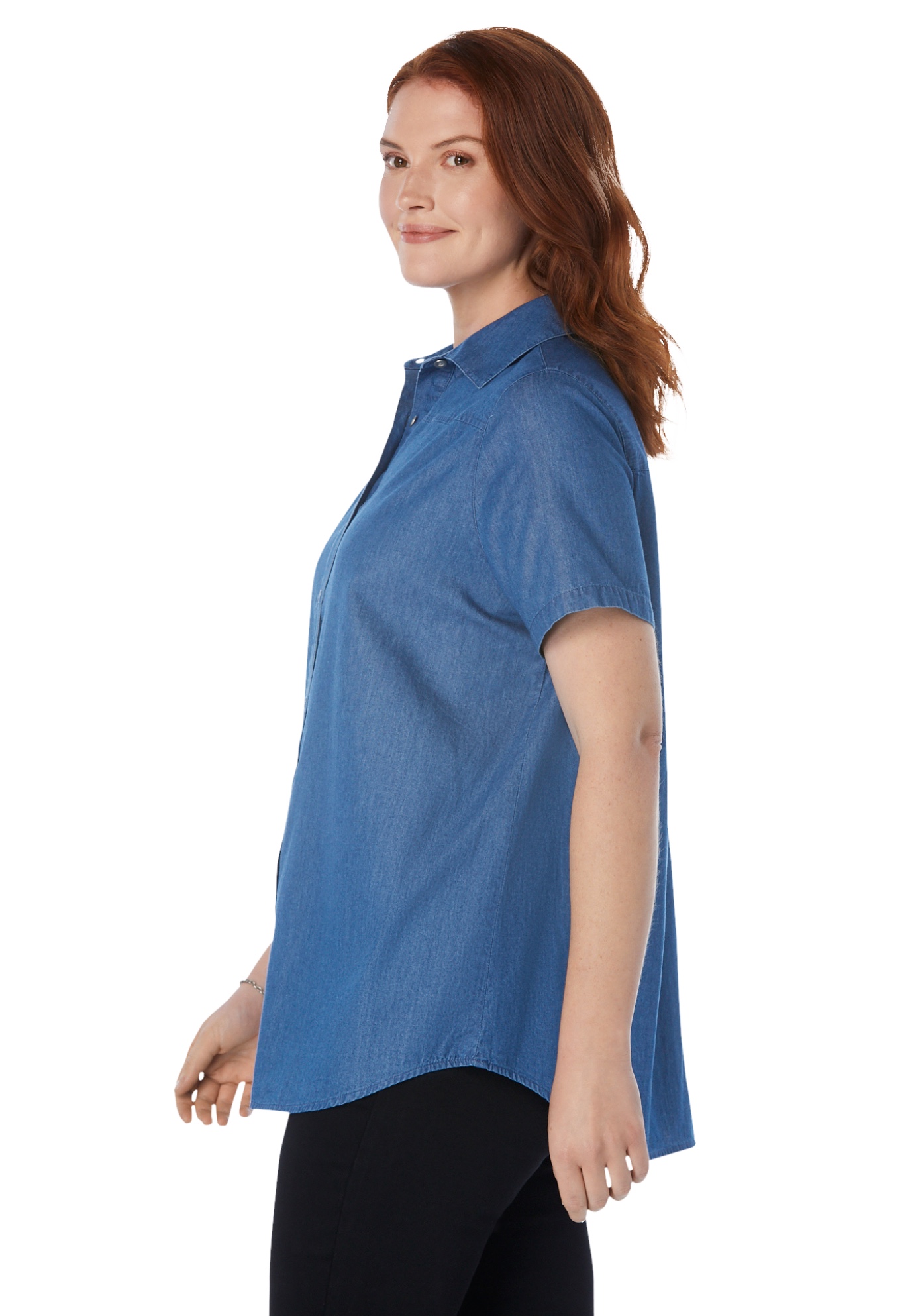 Plus Size Short-Sleeve Denim Shirt | eBay