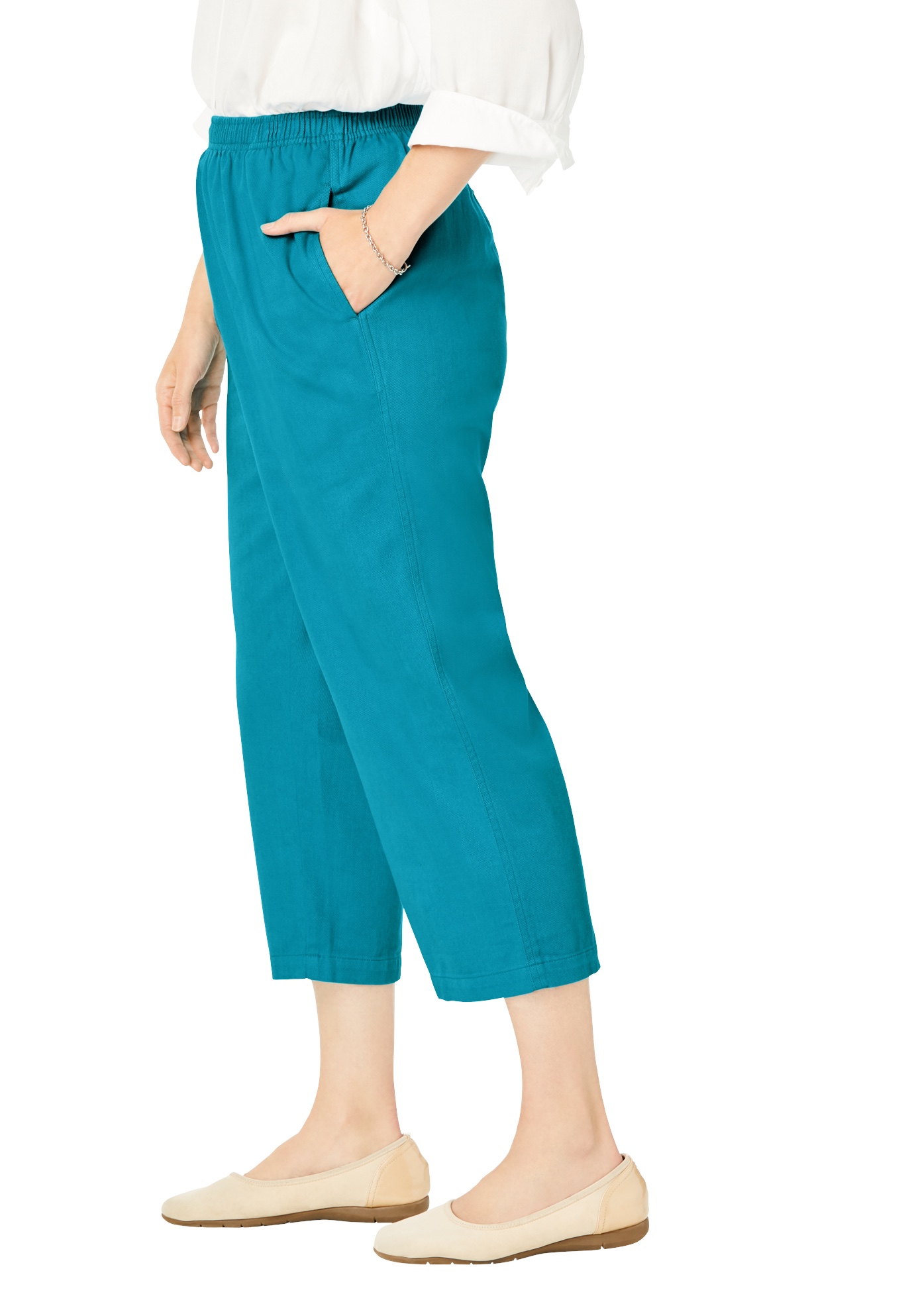 Elastic-Waist Cotton Capri Pants | eBay