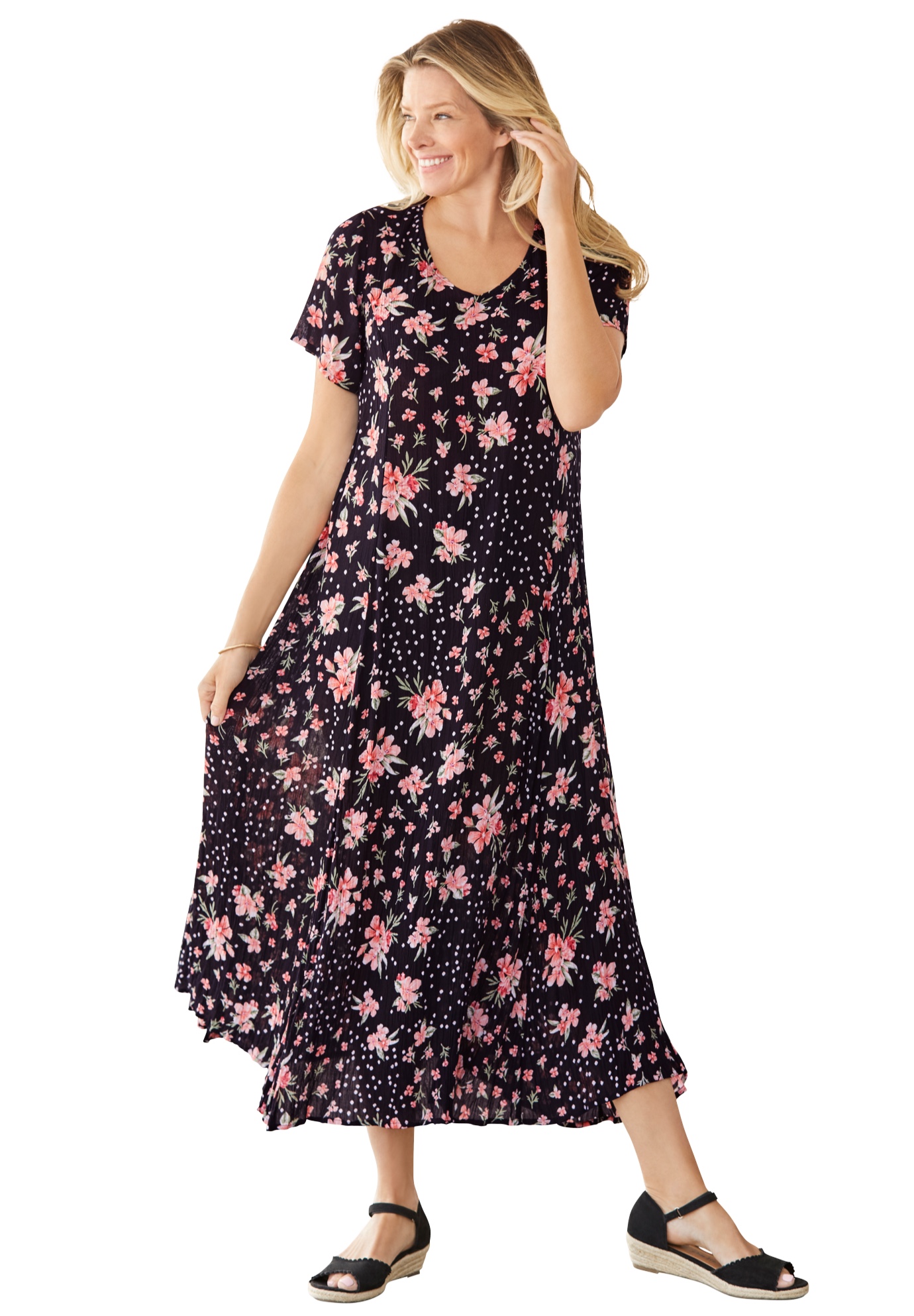 Woman Within Plus Size Petite Short-Sleeve Crinkle Dress - Picture 9 of 26