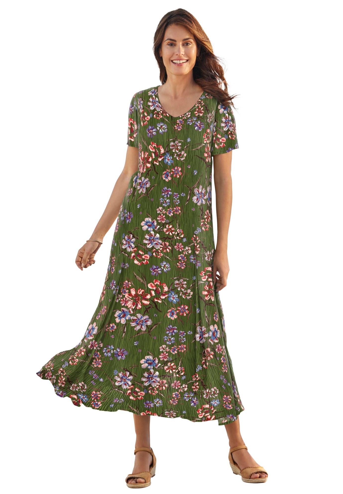 Woman Within Plus Size Petite Short-Sleeve Crinkle Dress - Picture 11 of 26