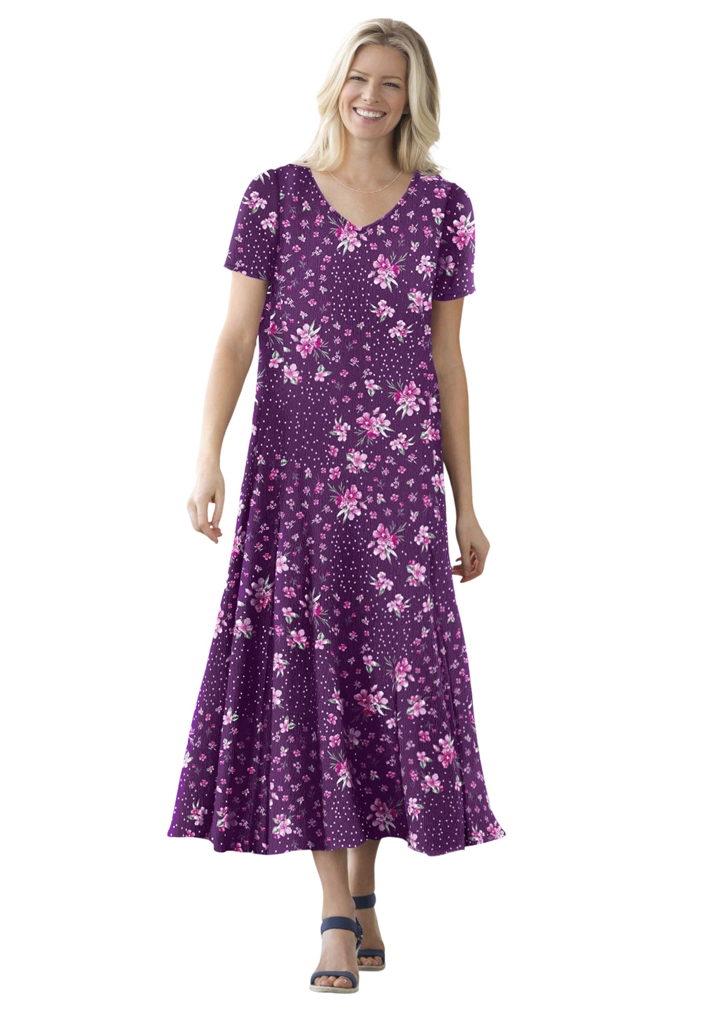 Woman Within Plus Size Petite Short-Sleeve Crinkle Dress - Picture 17 of 26