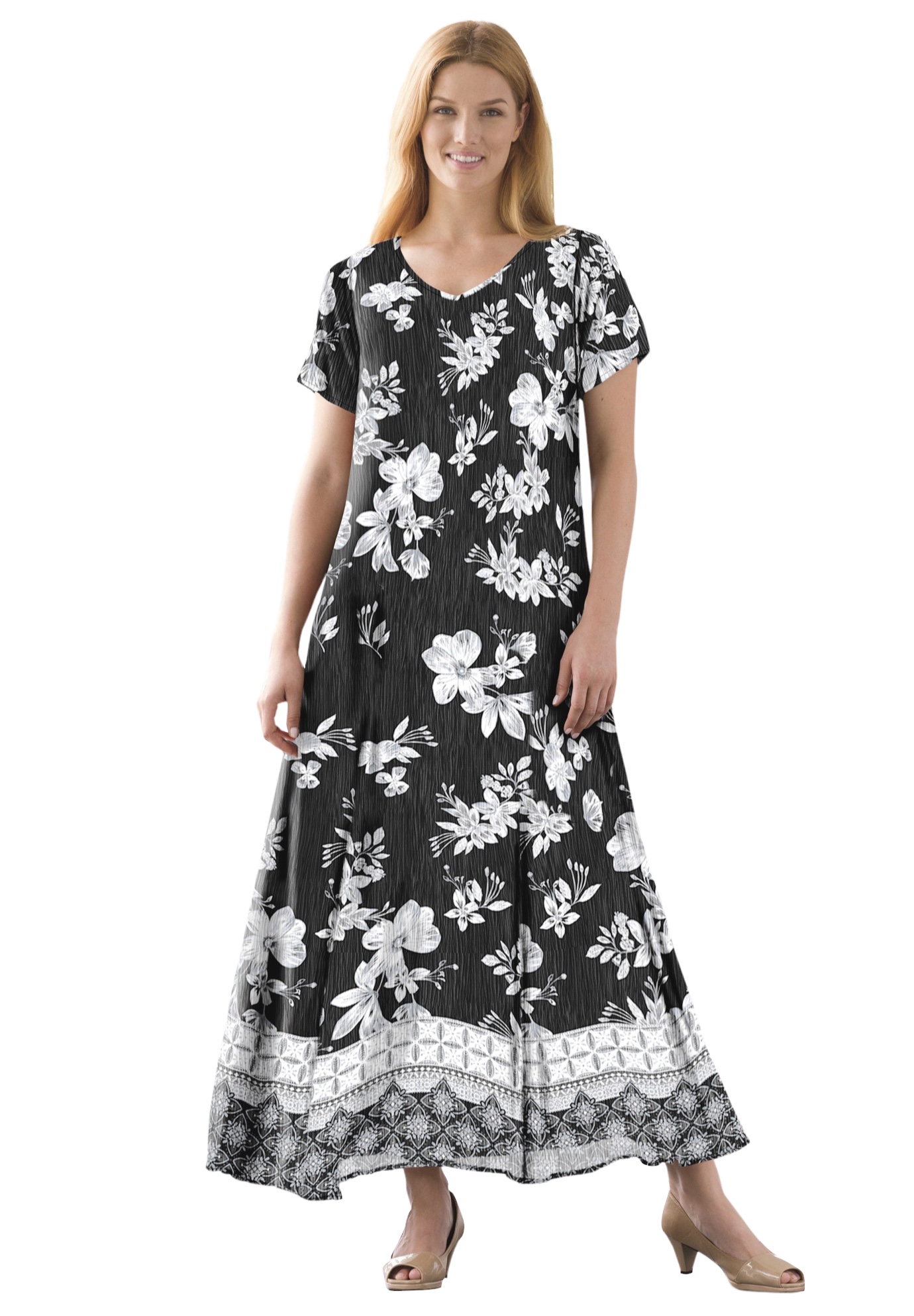 Woman Within Plus Size Petite Short-Sleeve Crinkle Dress - Picture 7 of 26