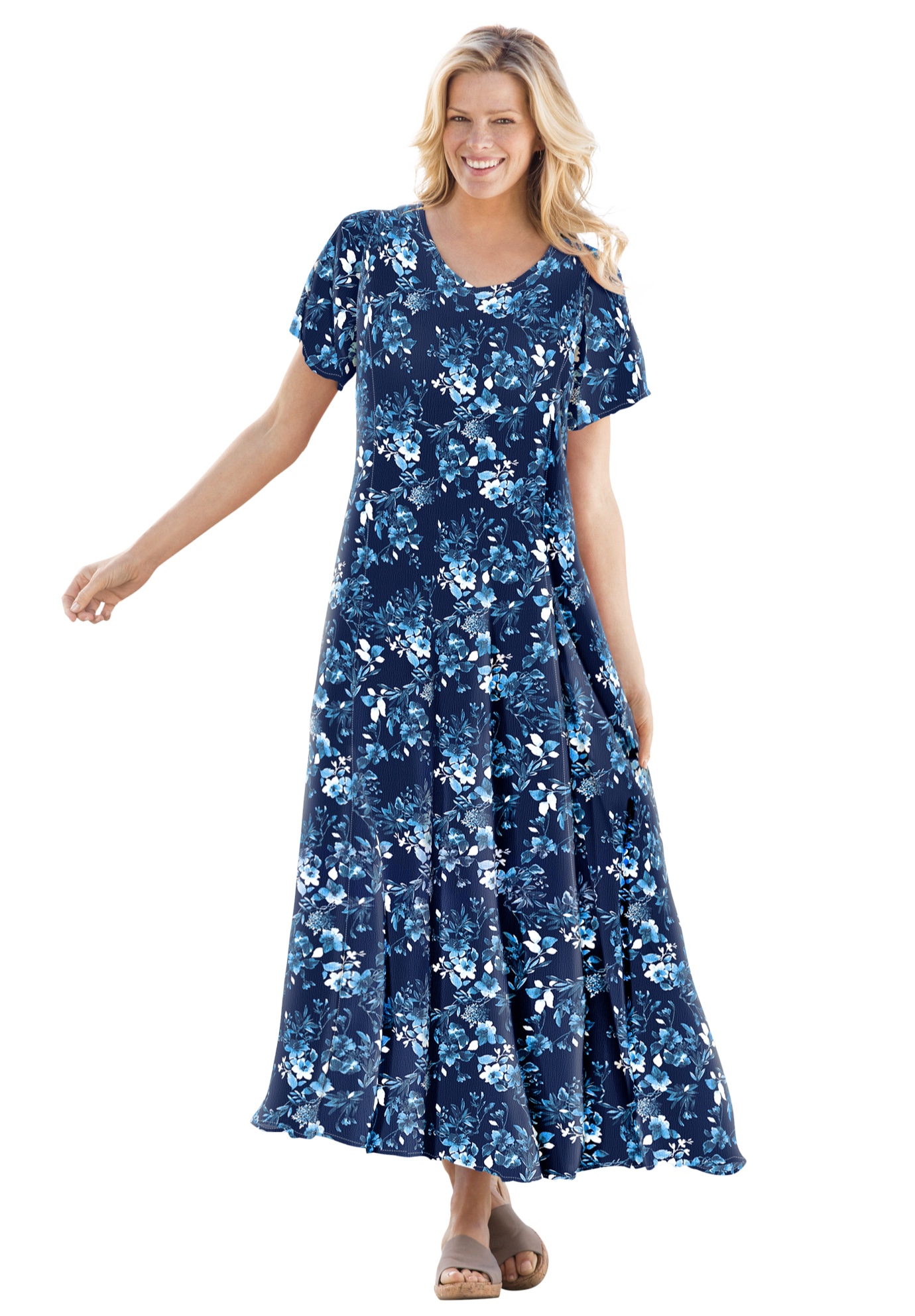 Woman Within Plus Size Petite Short-Sleeve Crinkle Dress - Picture 15 of 26