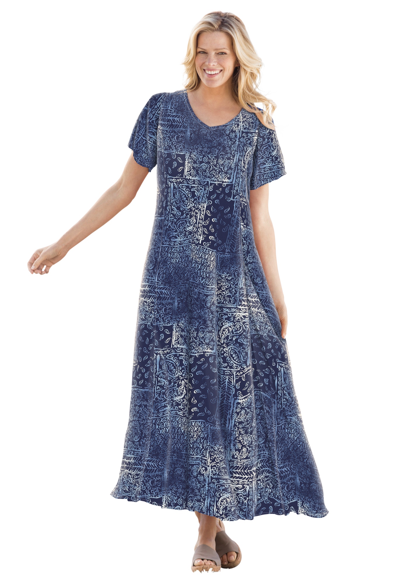 Woman Within Plus Size Petite Short-Sleeve Crinkle Dress - Picture 16 of 26