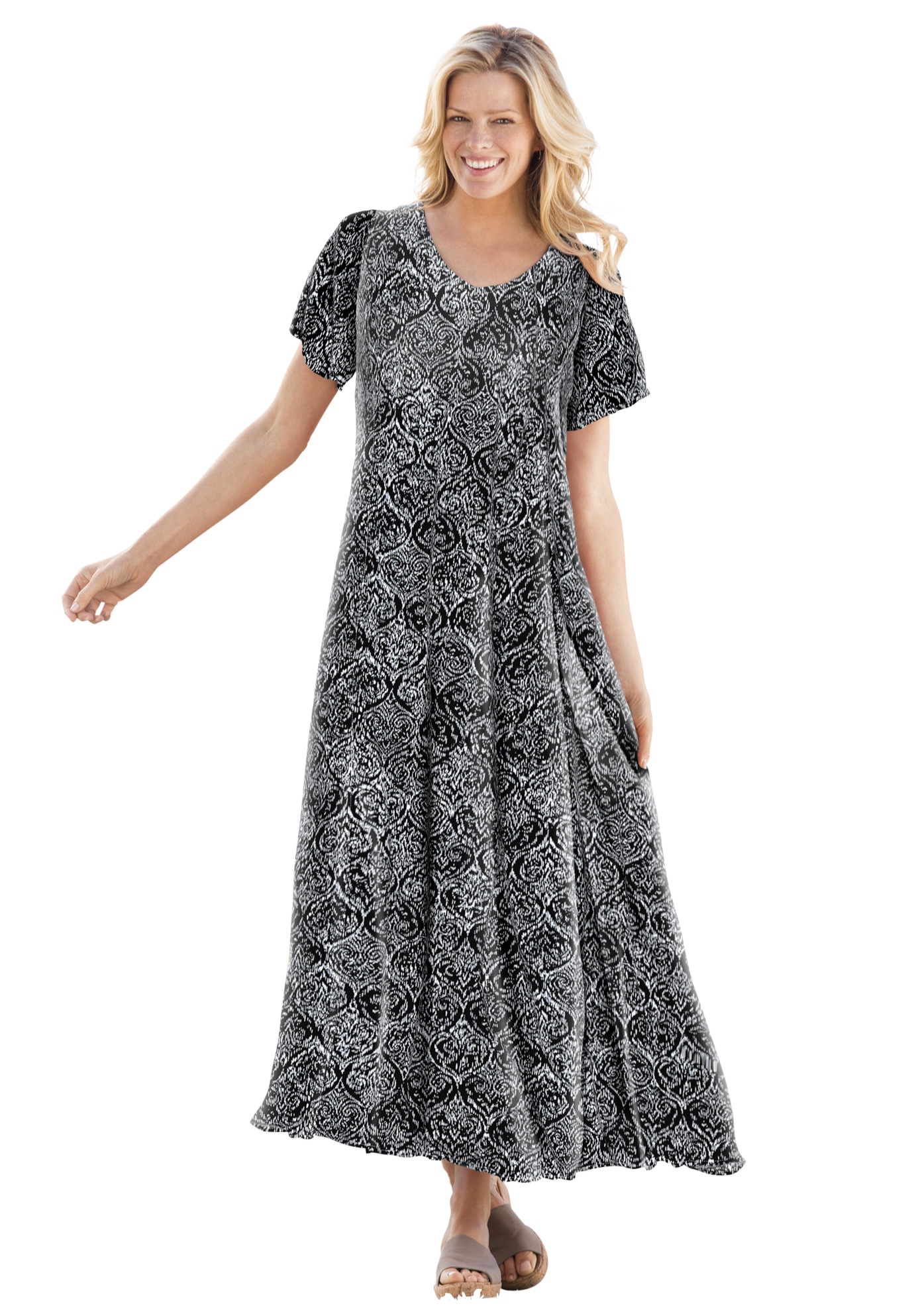 Woman Within Plus Size Petite Short-Sleeve Crinkle Dress - Picture 8 of 26