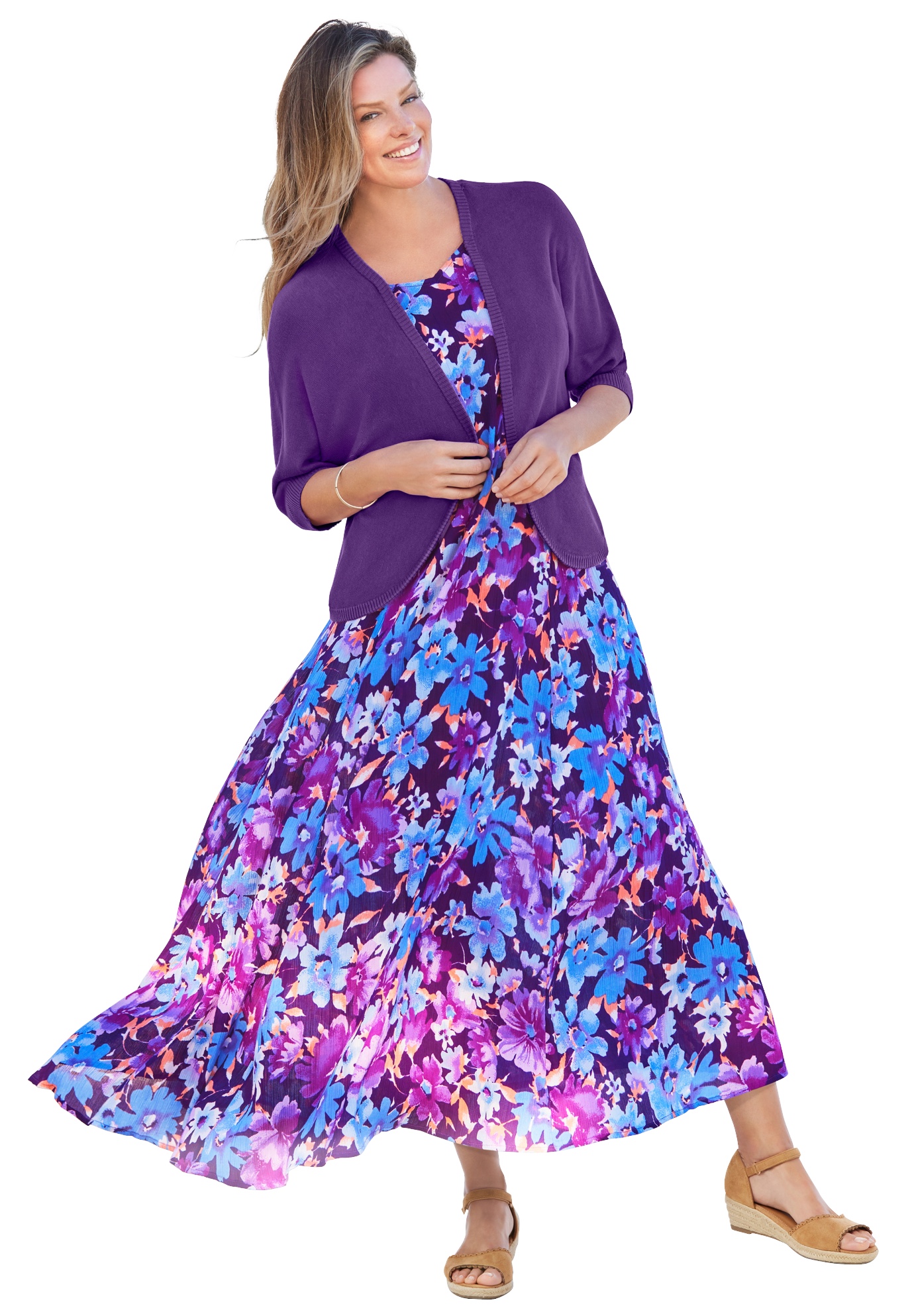 Woman Within Plus Size Petite Short-Sleeve Crinkle Dress - Picture 21 of 26