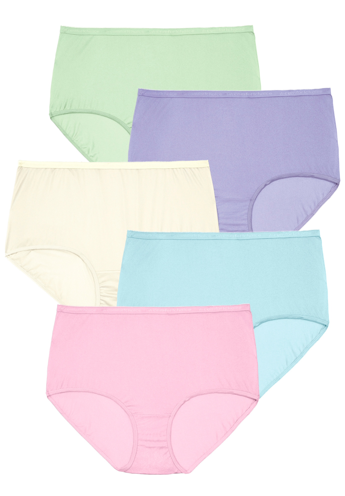 Comfort Choice Plus Size Full Coverage Nylon Brief 5-Pack - Picture 26 of 35