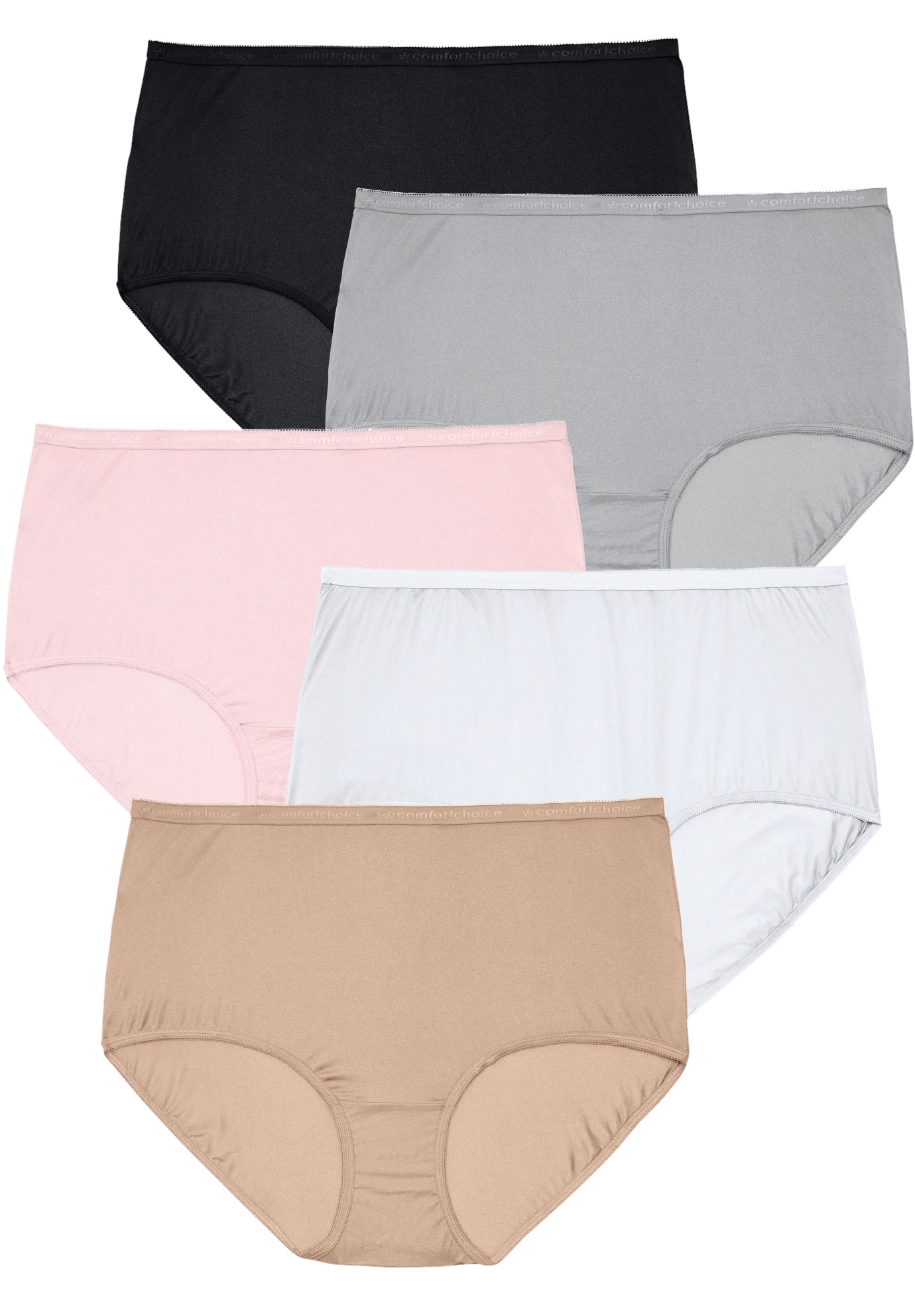 Comfort Choice Plus Size Full Coverage Nylon Brief 5-Pack - Picture 6 of 35