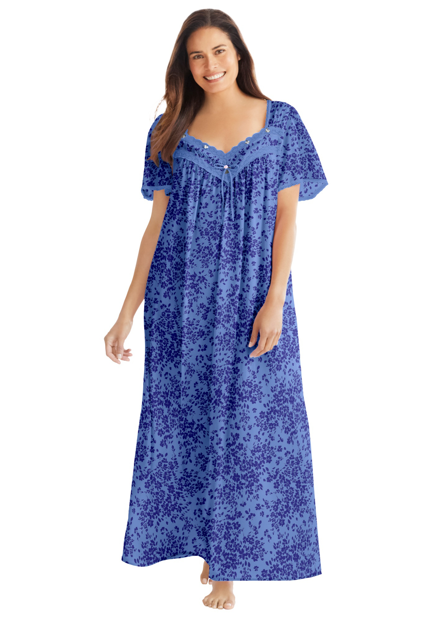 Only Necessities Plus Size Long Silky Lace-Trim Gown - Picture 18 of 27