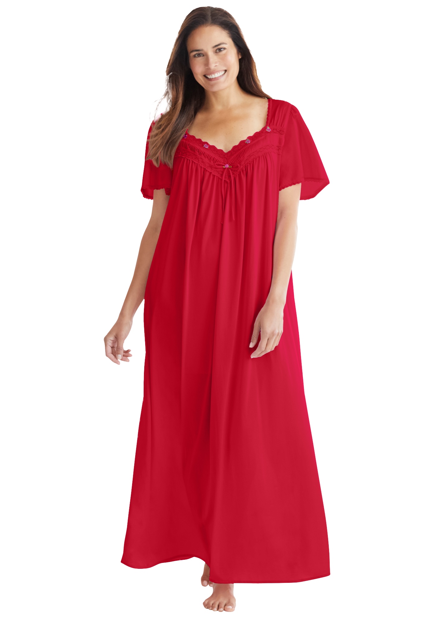 Only Necessities Plus Size Long Silky Lace-Trim Gown - Picture 10 of 27