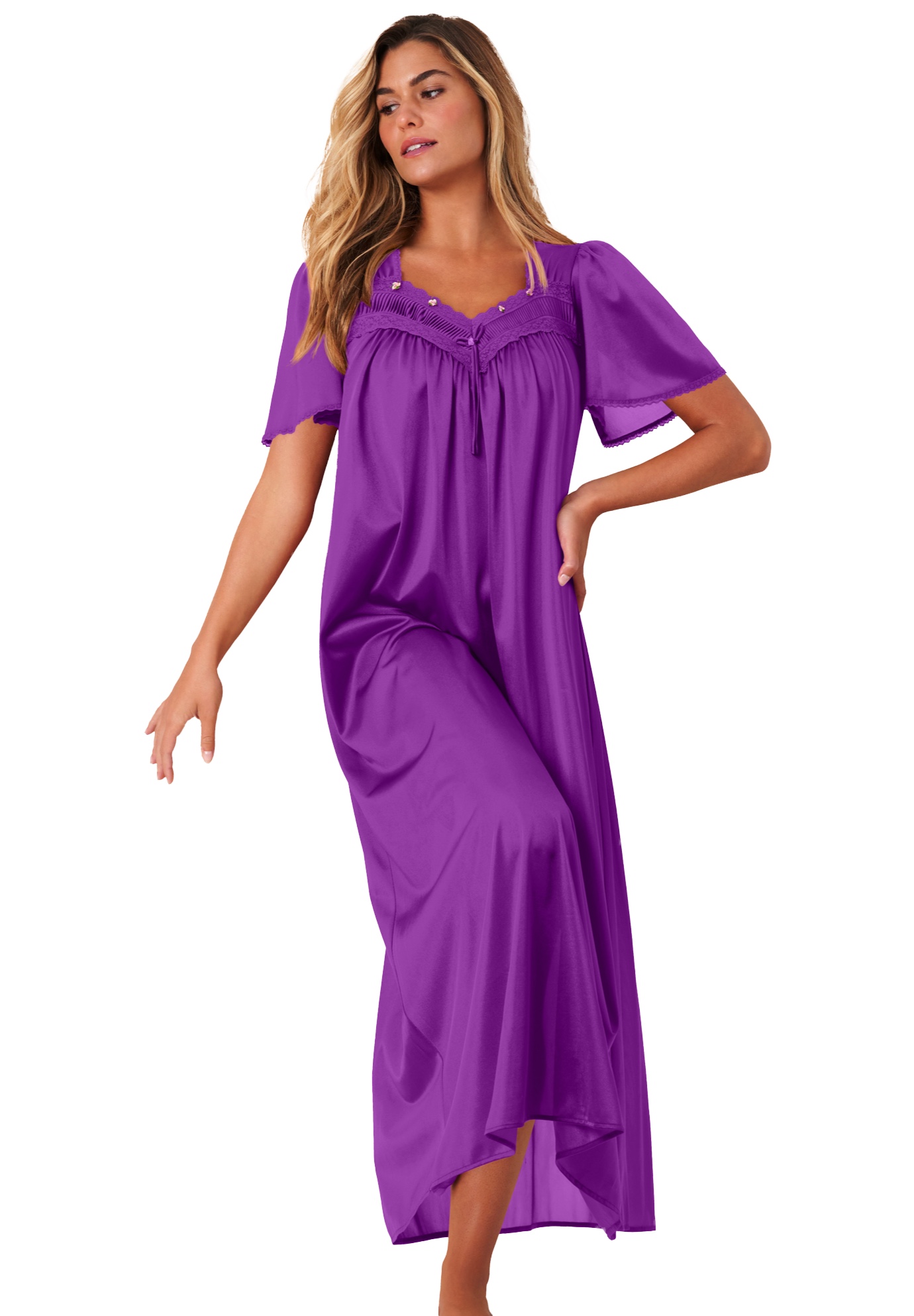 Only Necessities Plus Size Long Silky Lace-Trim Gown - Picture 21 of 27