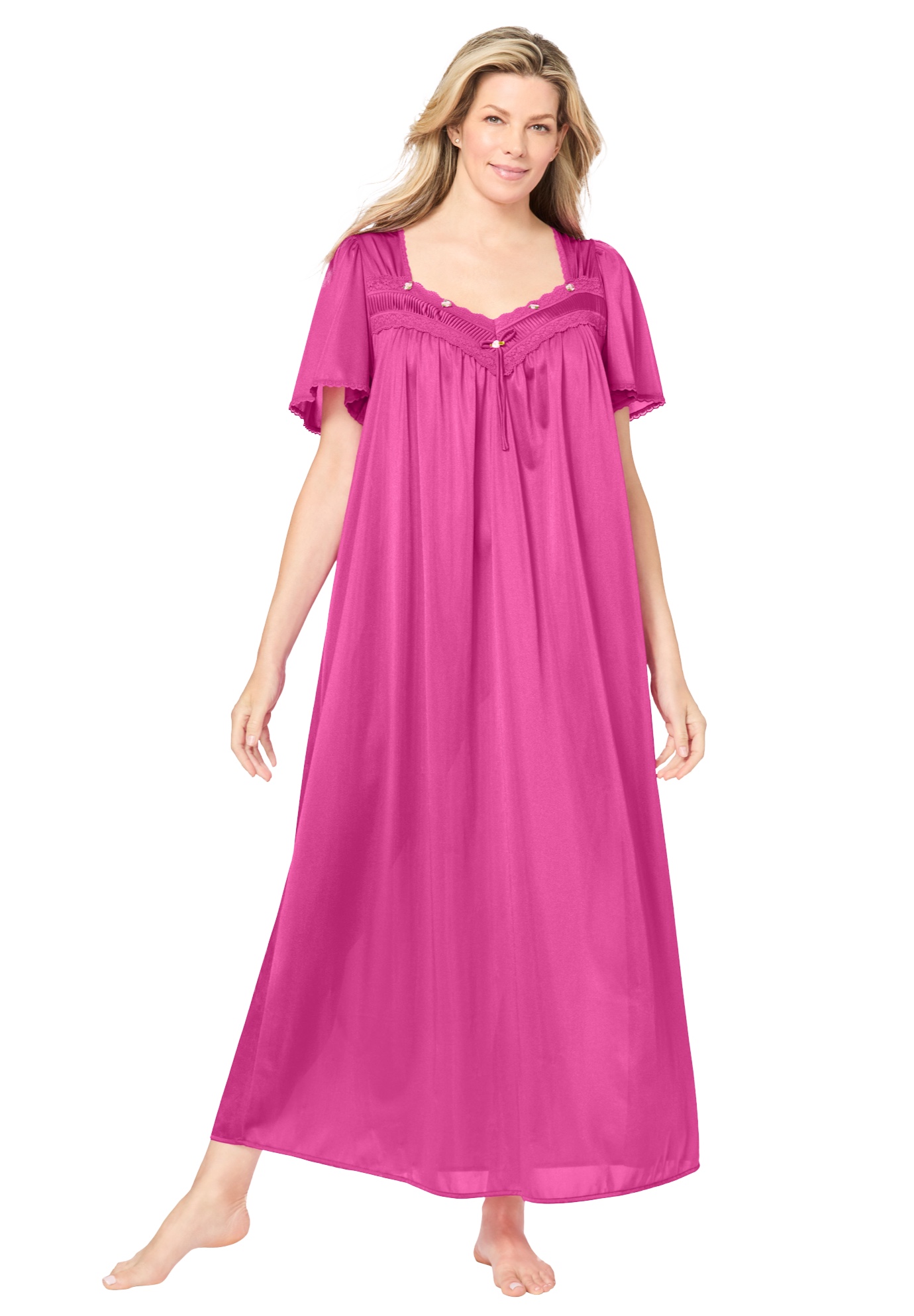 Only Necessities Plus Size Long Silky Lace-Trim Gown - Picture 24 of 27