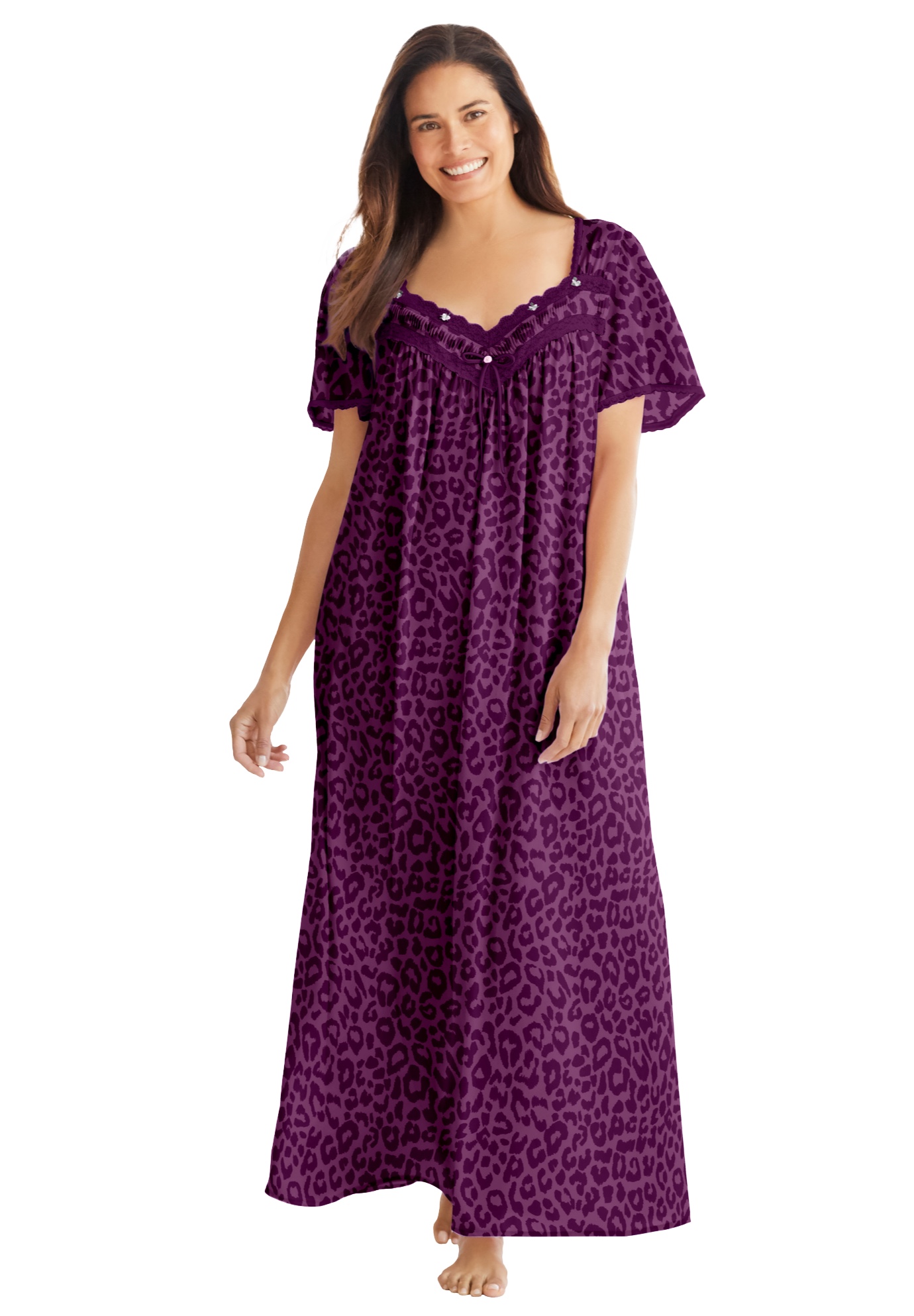 Only Necessities Plus Size Long Silky Lace-Trim Gown - Picture 7 of 27