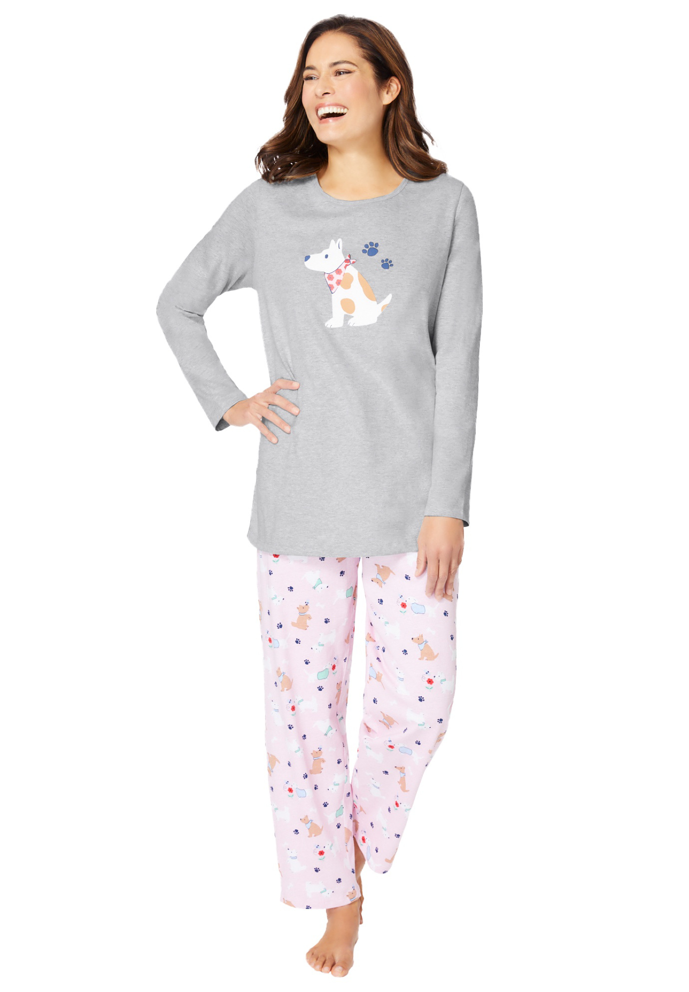 Dreams & Co. Plus Size Petite Long Sleeve Knit PJ Set - Picture 29 of 68