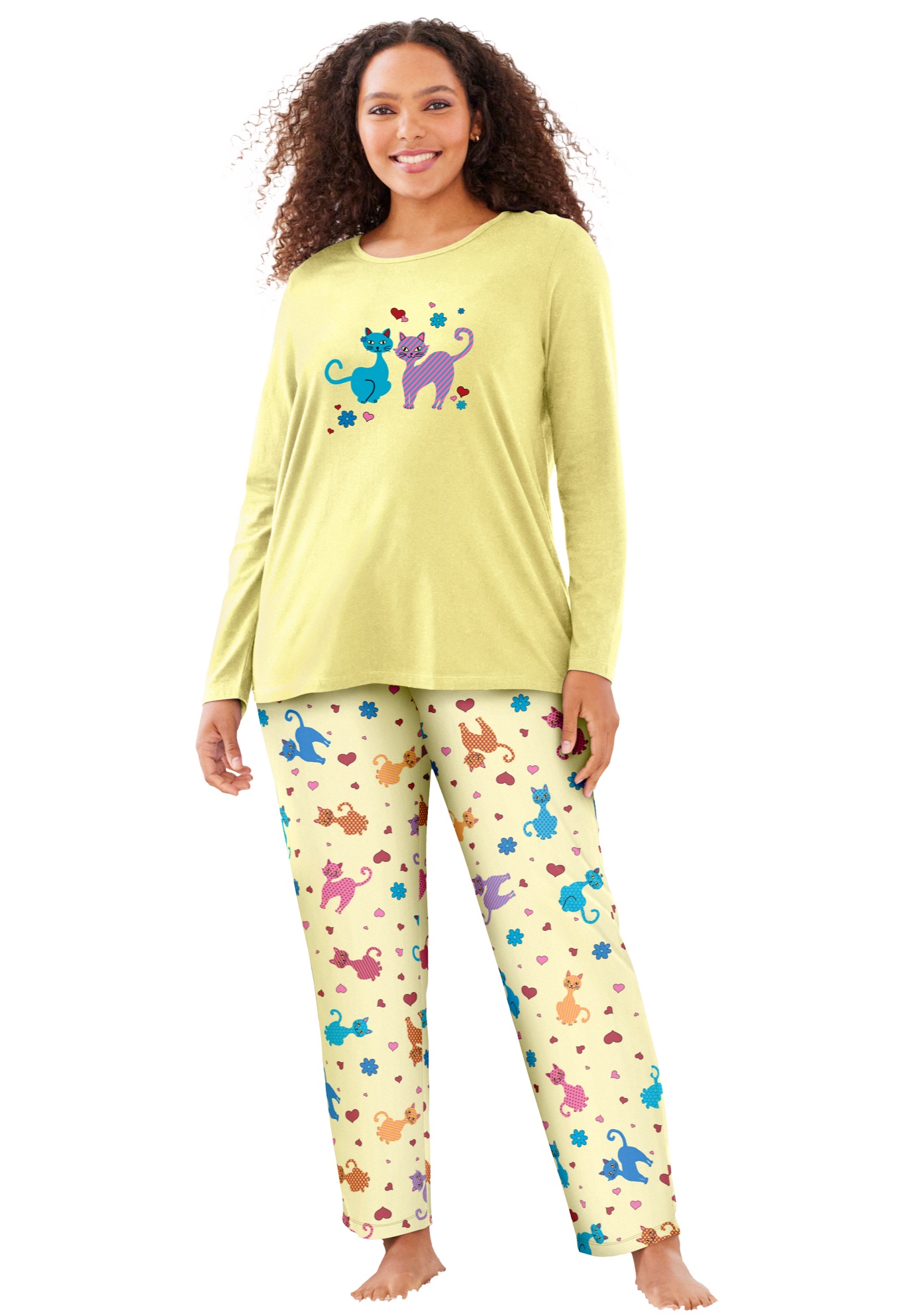 Dreams & Co. Plus Size Petite Long Sleeve Knit PJ Set - Picture 65 of 68