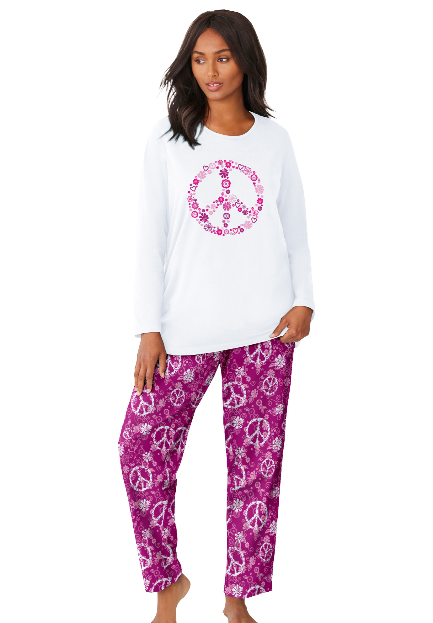 Dreams & Co. Plus Size Petite Long Sleeve Knit PJ Set - Picture 47 of 68
