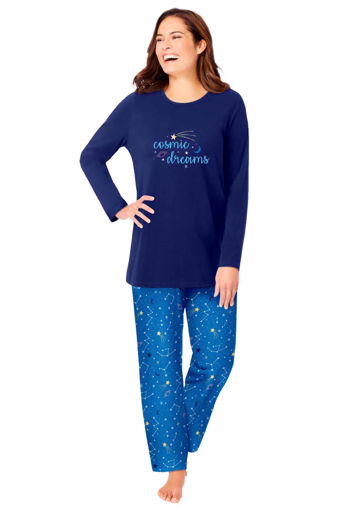 Dreams & Co. Plus Size Petite Long Sleeve Knit PJ Set - Picture 39 of 68