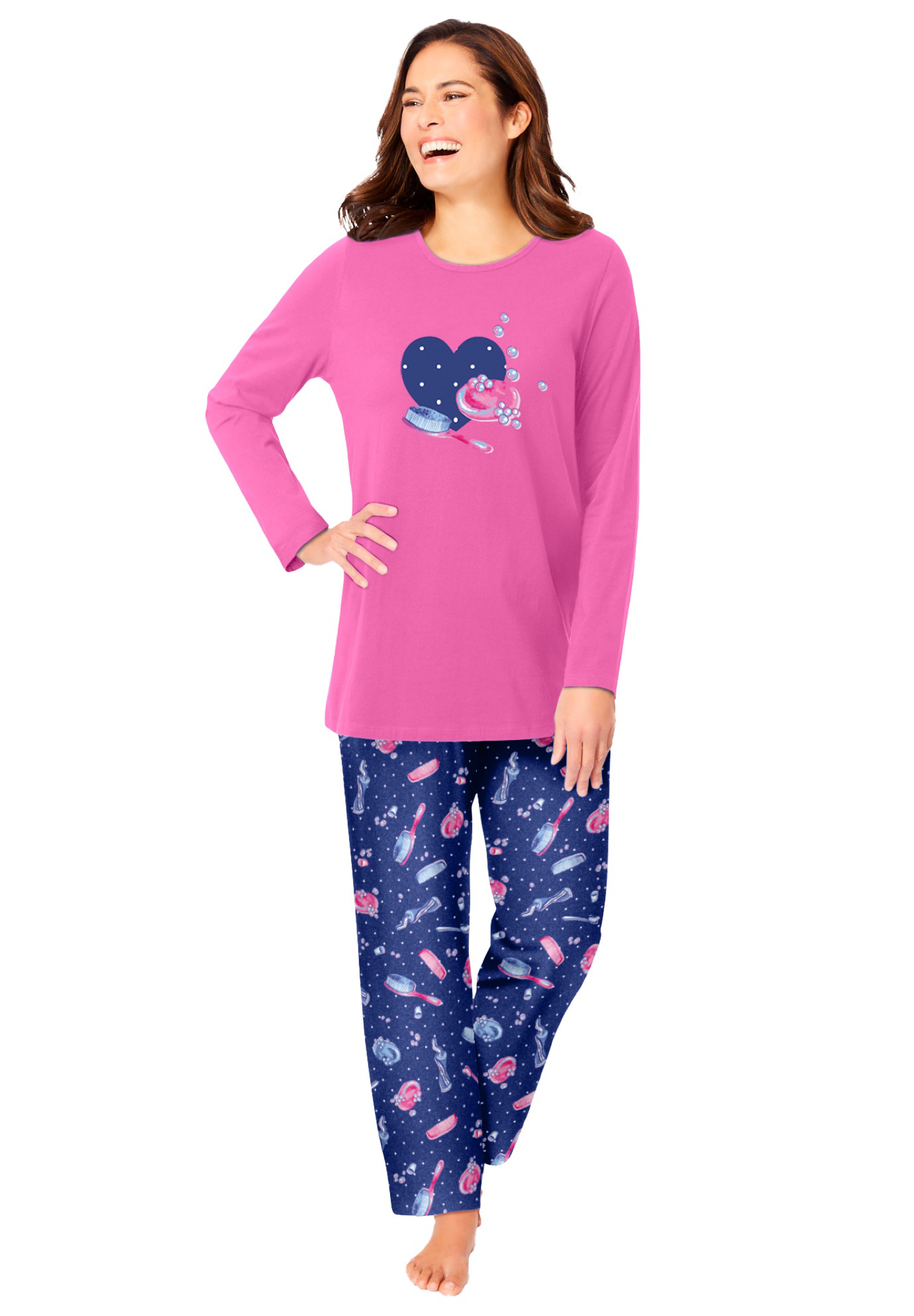Dreams & Co. Plus Size Petite Long Sleeve Knit PJ Set - Picture 57 of 68
