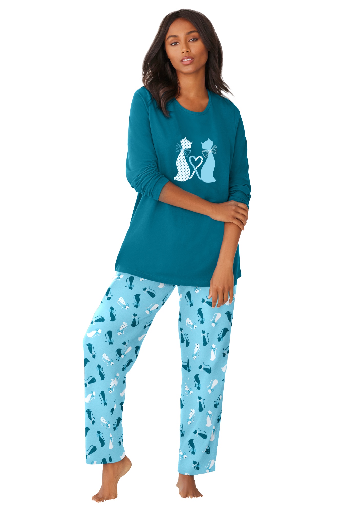 Dreams & Co. Plus Size Petite Long Sleeve Knit PJ Set - Picture 21 of 68