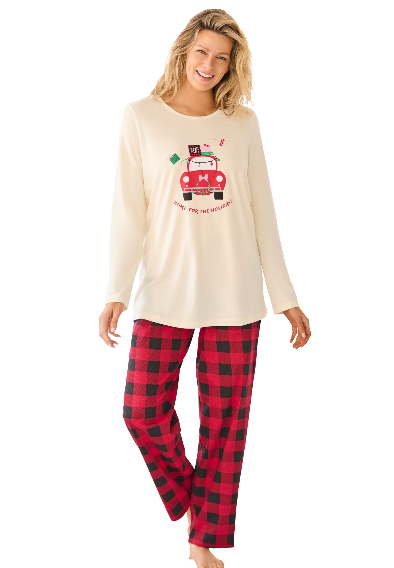Dreams & Co. Plus Size Petite Long Sleeve Knit PJ Set - Picture 53 of 68