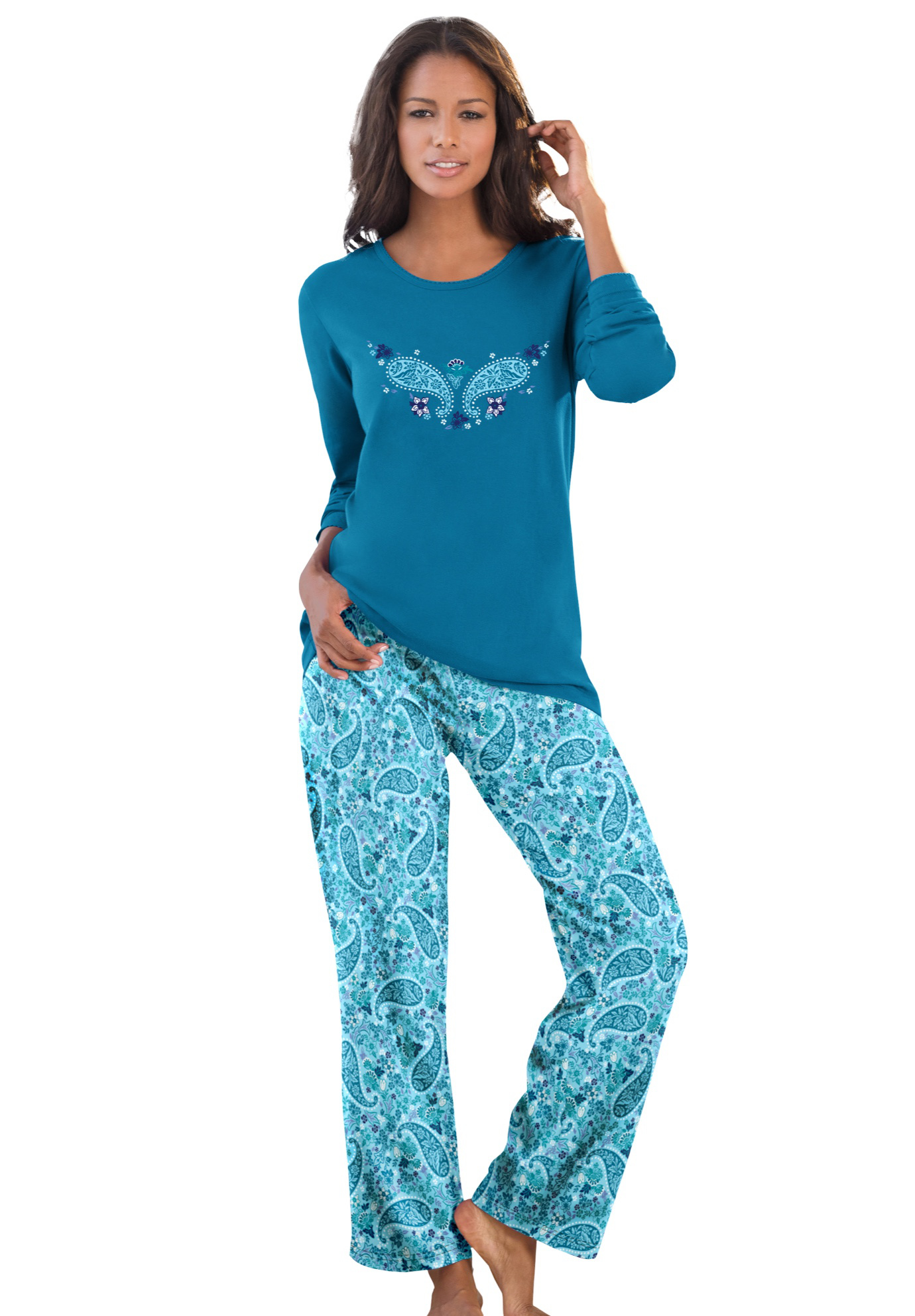 Dreams & Co. Plus Size Petite Long Sleeve Knit PJ Set - Picture 31 of 68