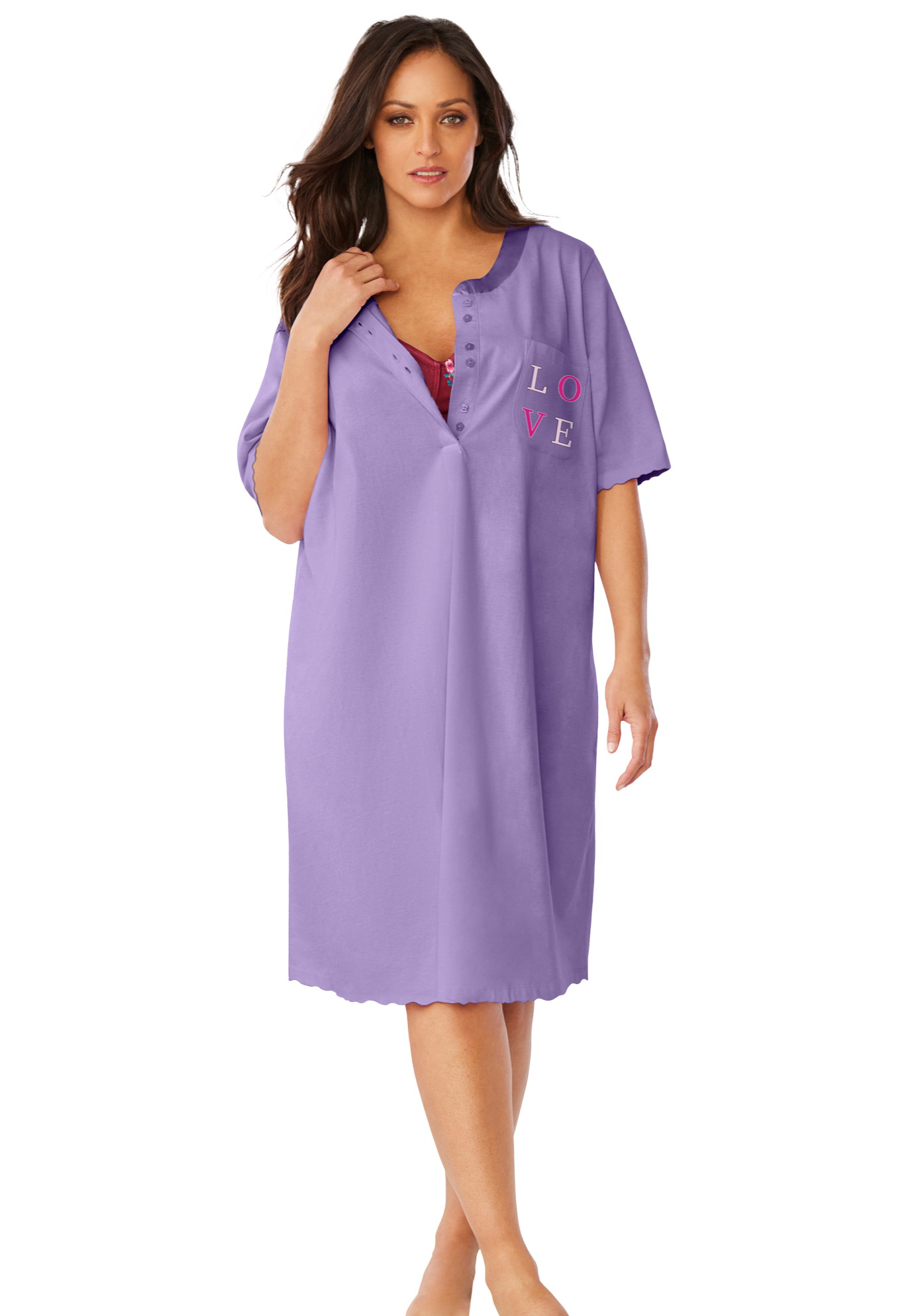 Dreams & Co. Plus Size Satin Trim Cotton Sleepshirt - Picture 12 of 13