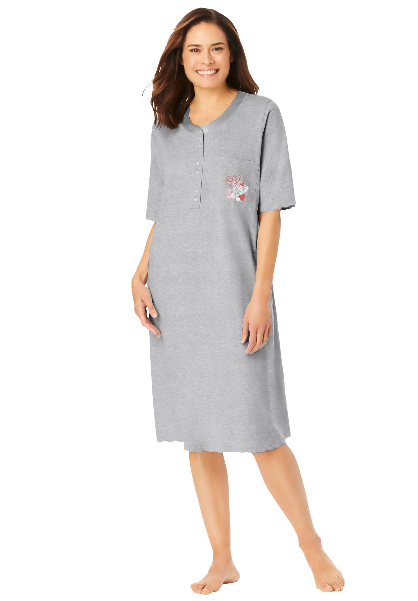 Dreams & Co. Plus Size Satin Trim Cotton Sleepshirt - Picture 8 of 13