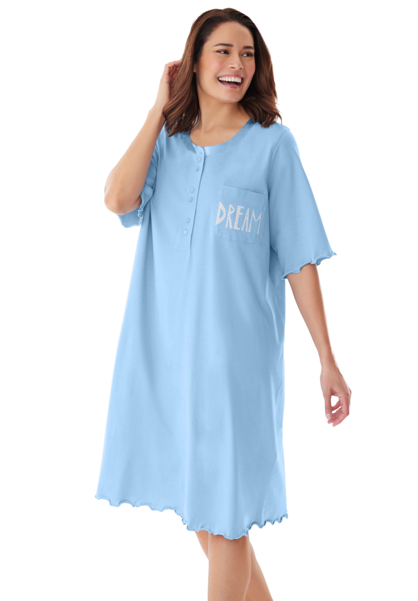 Dreams & Co. Plus Size Satin Trim Cotton Sleepshirt - Picture 10 of 13