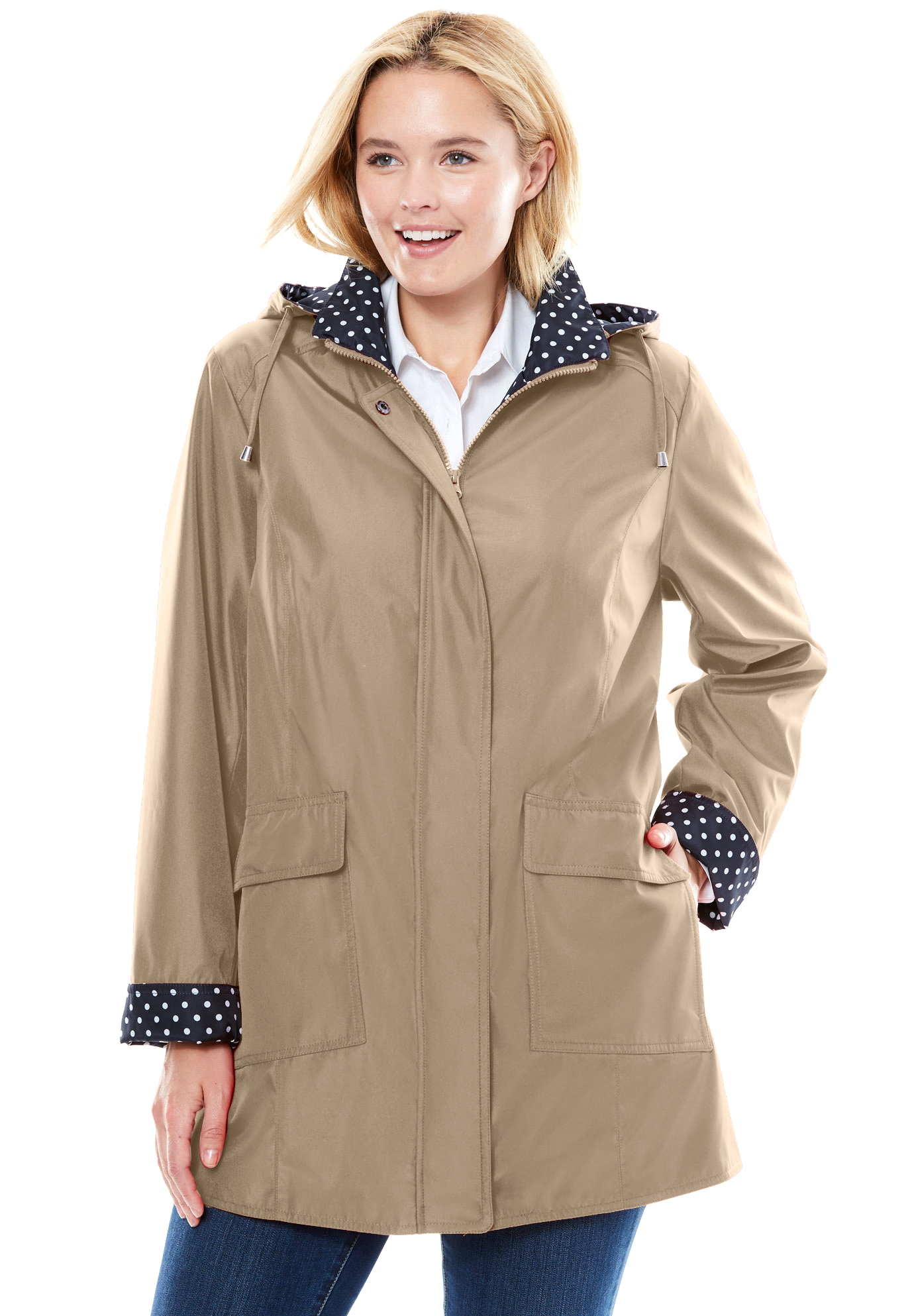 Woman Within Plus Size Dot Trim Raincoat - Picture 13 of 15