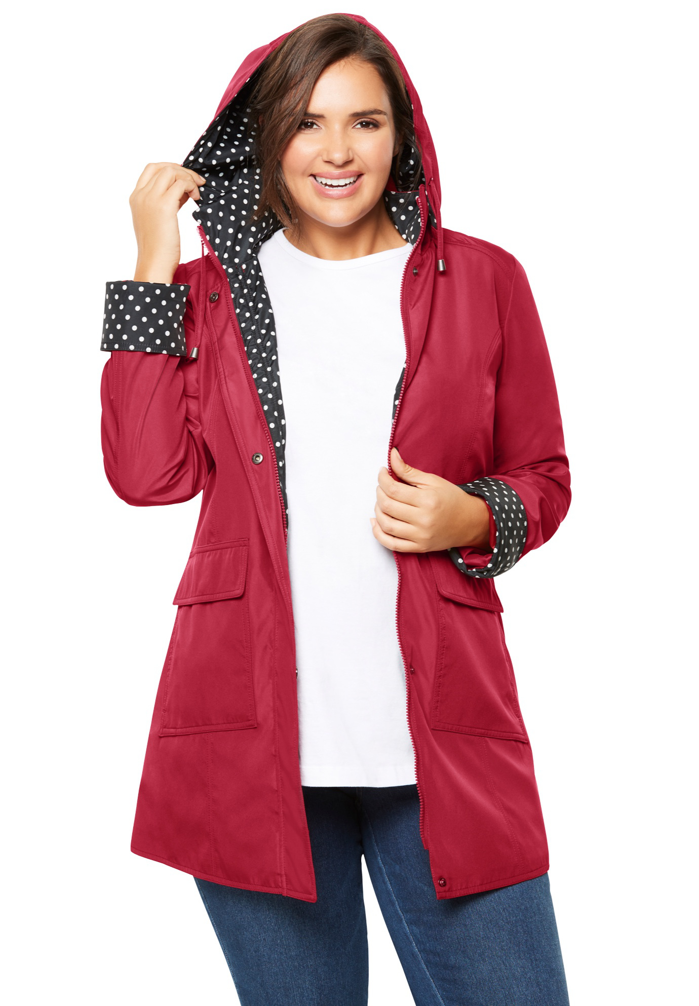 Woman Within Plus Size Dot Trim Raincoat - Picture 9 of 15