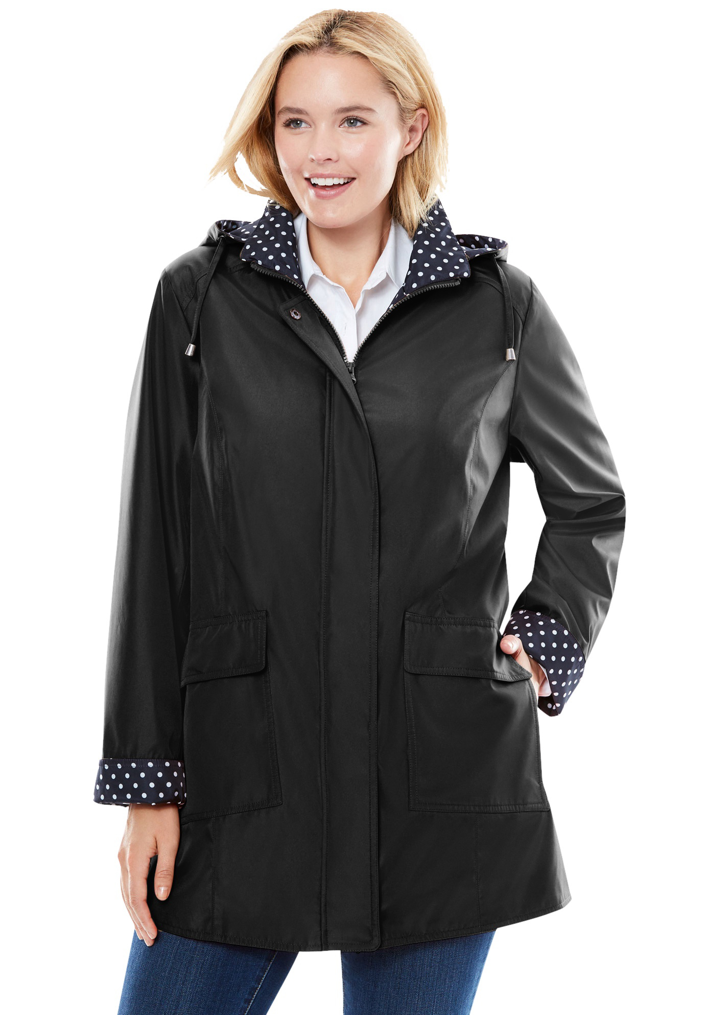 Woman Within Plus Size Dot Trim Raincoat - Picture 6 of 15