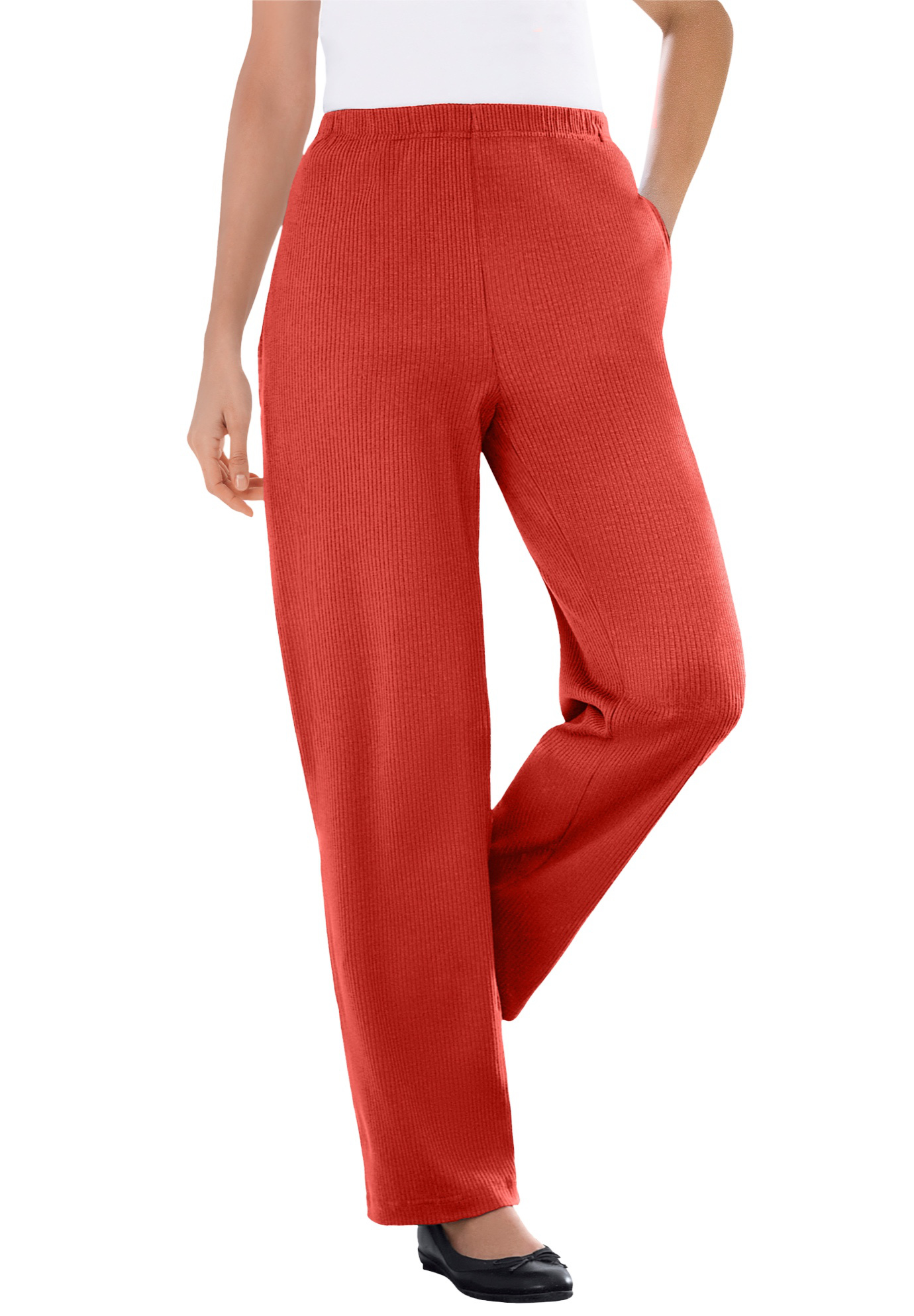 Woman Within Plus Size 7-Day Knit Ribbed Straight-Leg Pull-On Pants - Picture 66 of 79