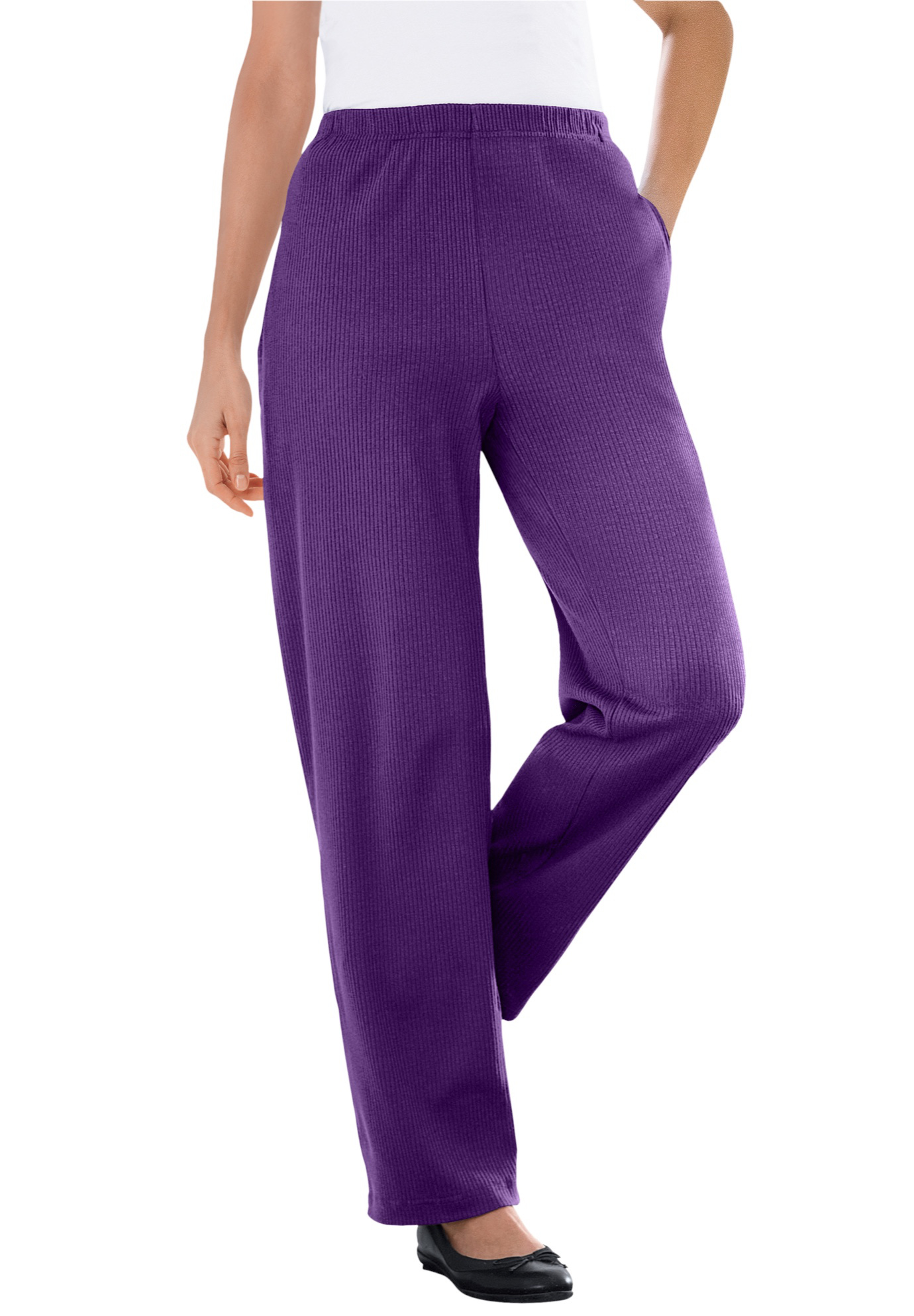Woman Within Plus Size 7-Day Knit Ribbed Straight-Leg Pull-On Pants - Picture 57 of 79