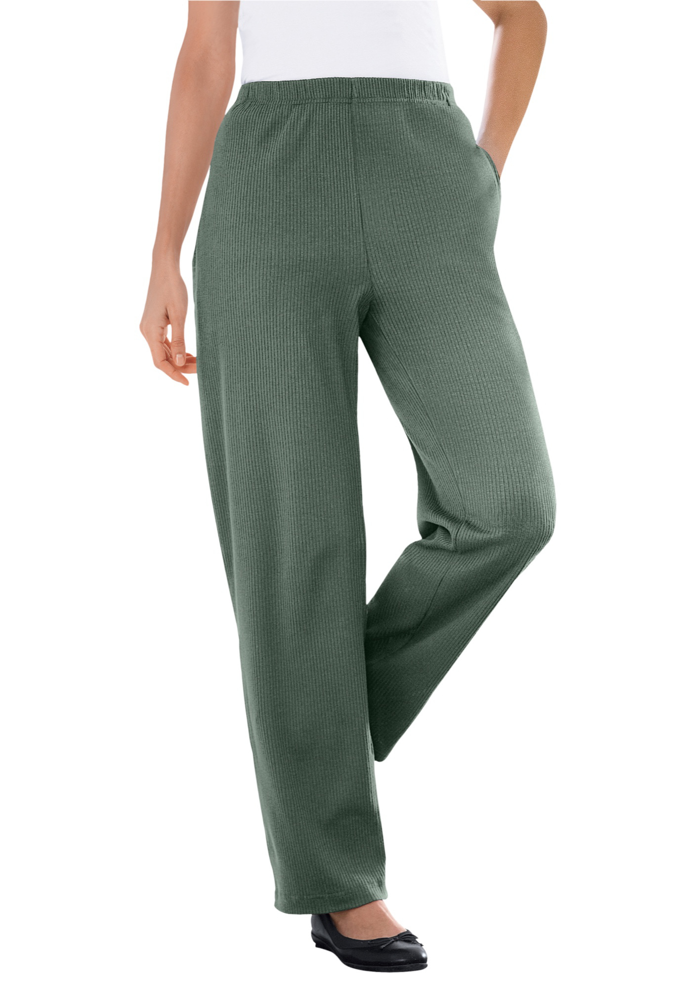Woman Within Plus Size 7-Day Knit Ribbed Straight-Leg Pull-On Pants - Picture 53 of 79