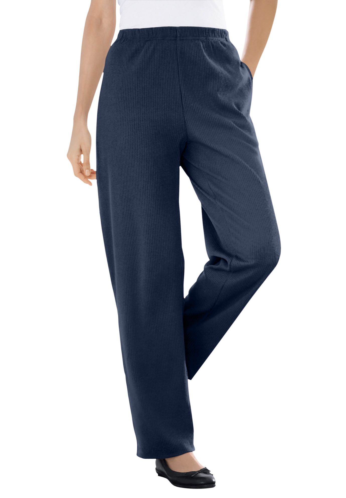 Woman Within Plus Size 7-Day Knit Ribbed Straight-Leg Pull-On Pants - Picture 43 of 79