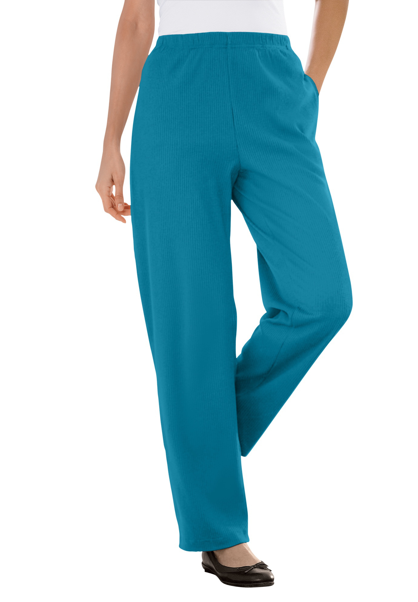 Woman Within Plus Size 7-Day Knit Ribbed Straight-Leg Pull-On Pants - Picture 24 of 79