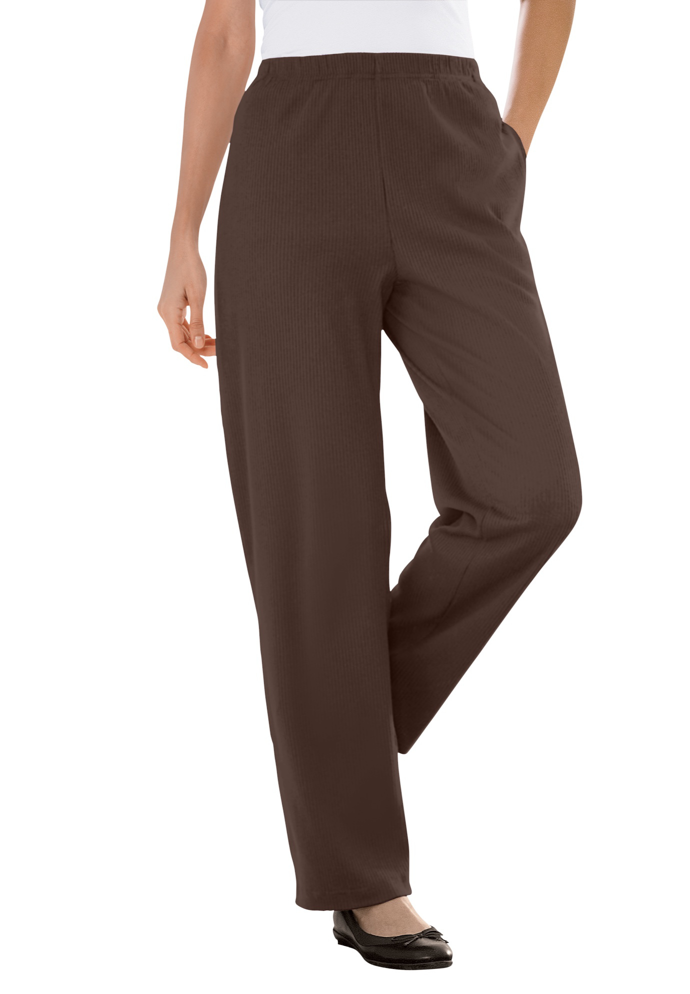 Woman Within Plus Size 7-Day Knit Ribbed Straight-Leg Pull-On Pants - Picture 10 of 79