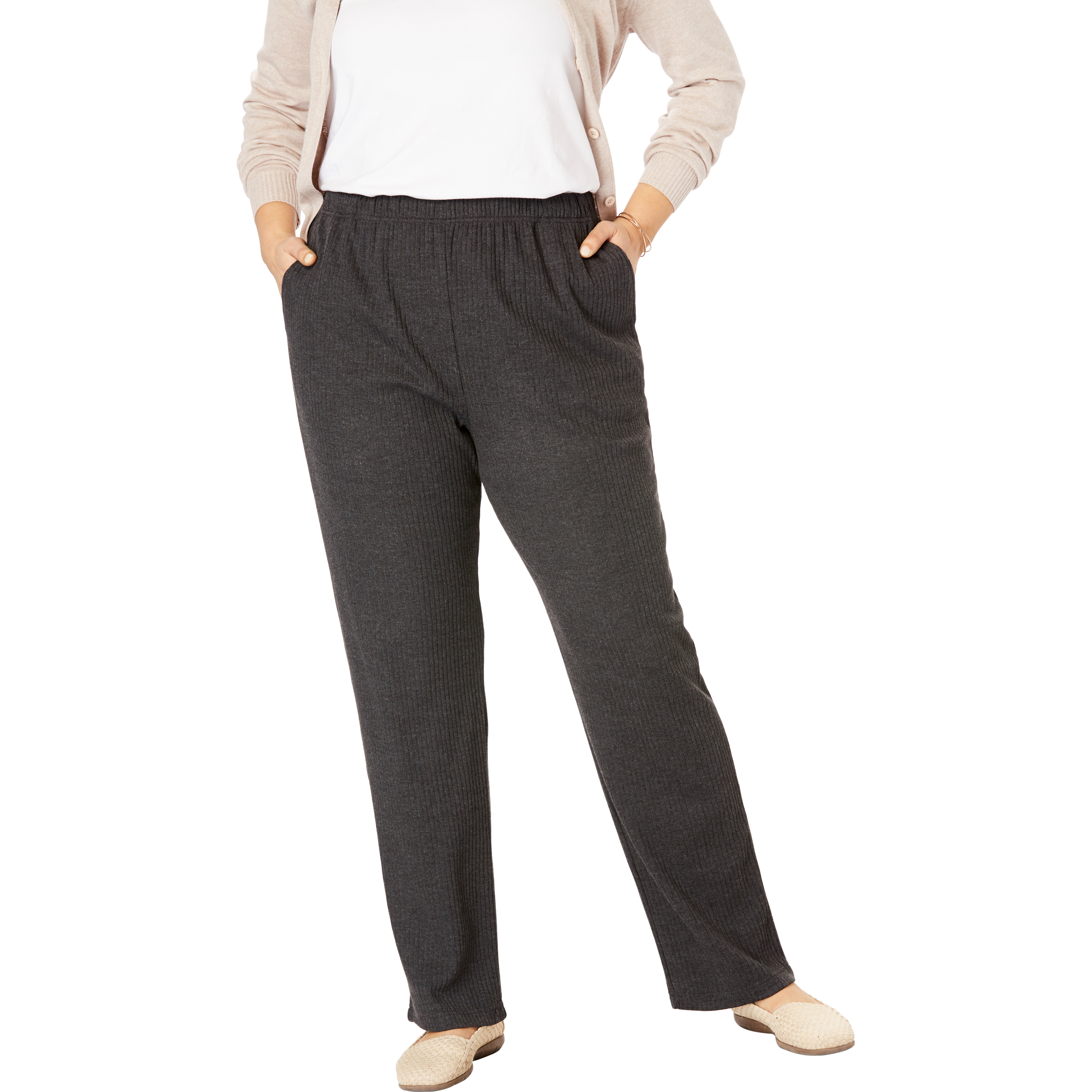 Woman Within Plus Size 7-Day Knit Ribbed Straight-Leg Pull-On Pants - Picture 34 of 79
