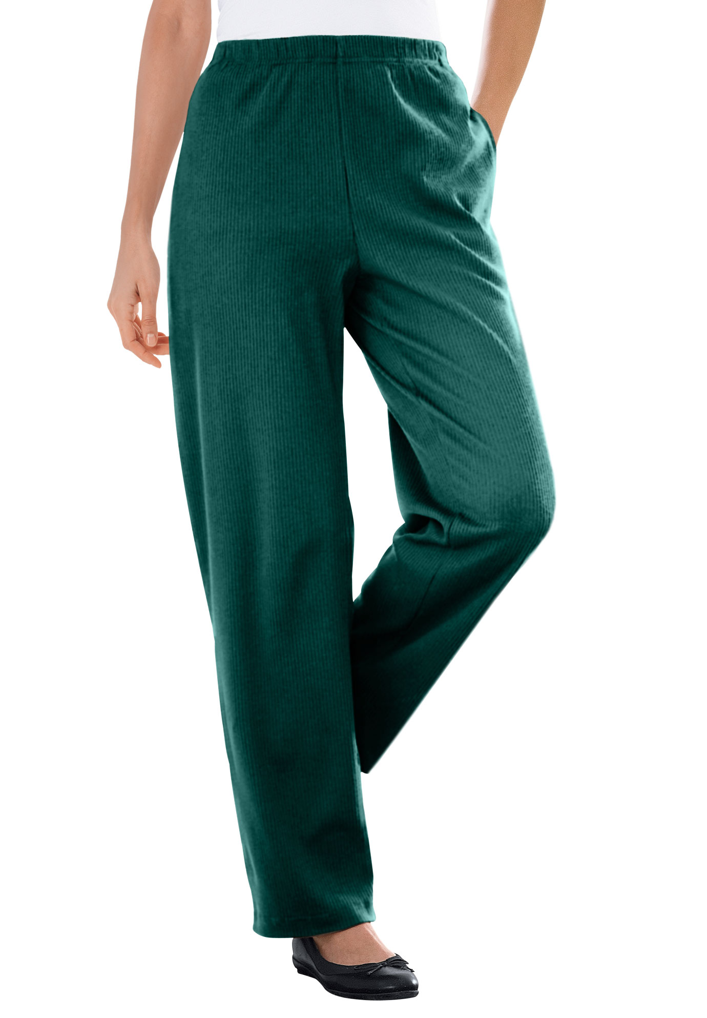 Woman Within Plus Size 7-Day Knit Ribbed Straight-Leg Pull-On Pants - Picture 29 of 79