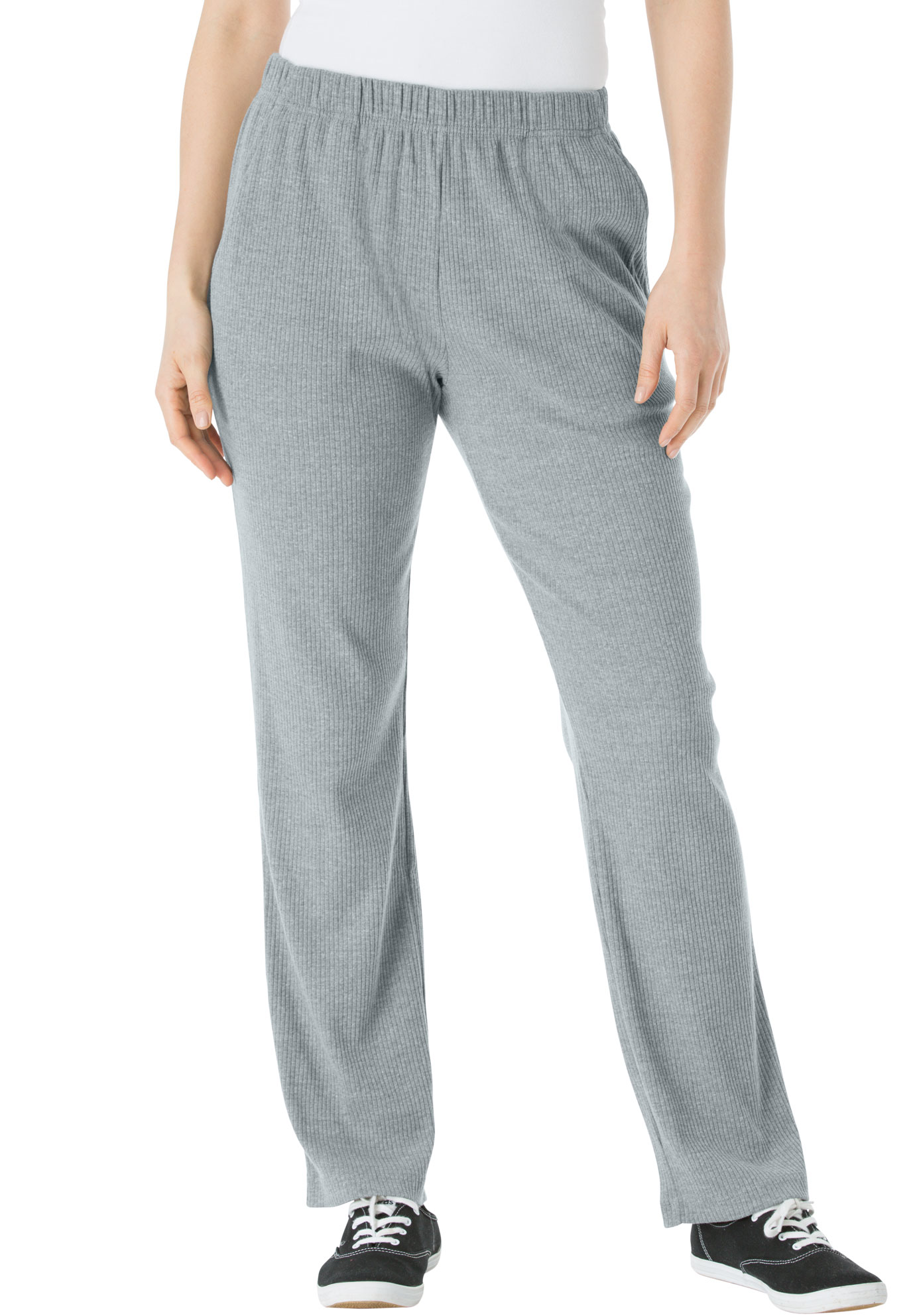 Woman Within Plus Size 7-Day Knit Ribbed Straight-Leg Pull-On Pants - Picture 38 of 79