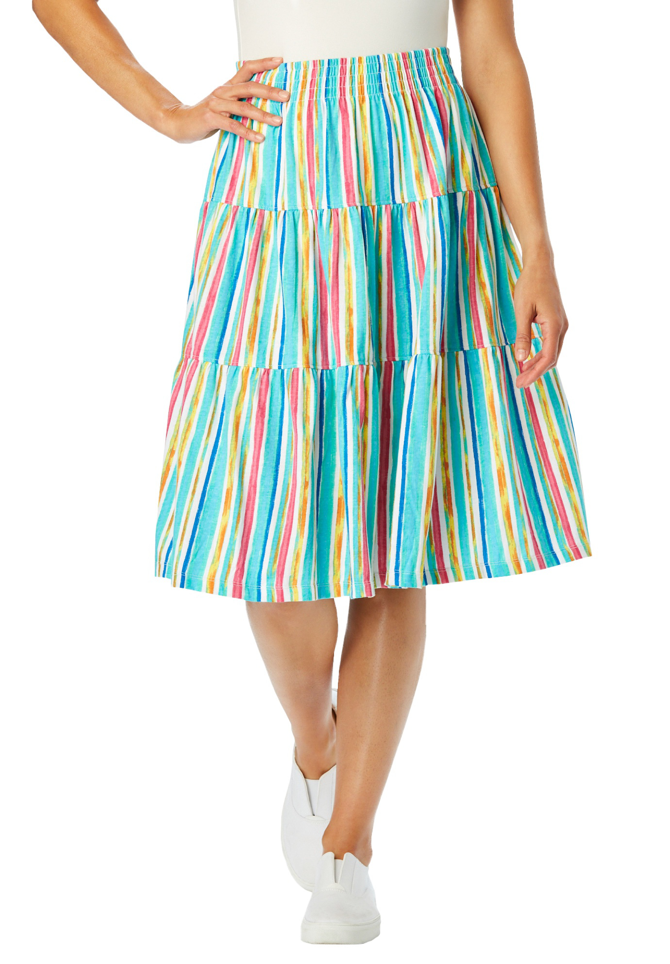 Woman Within Plus Size Elastic-Waist Knit Tiered Skirt - Picture 45 of 47