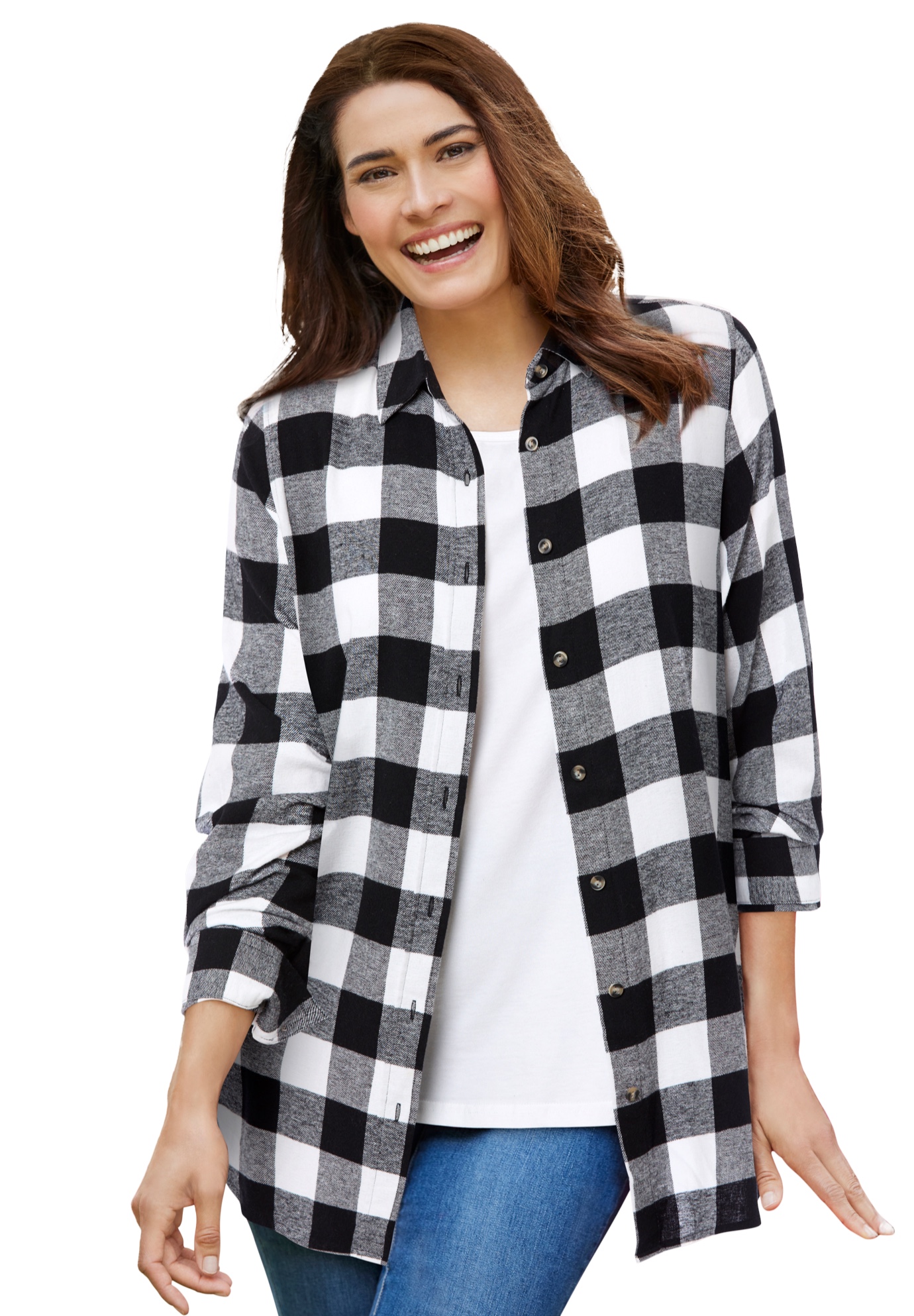 Woman Within Plus Size Classic Flannel Shirt
