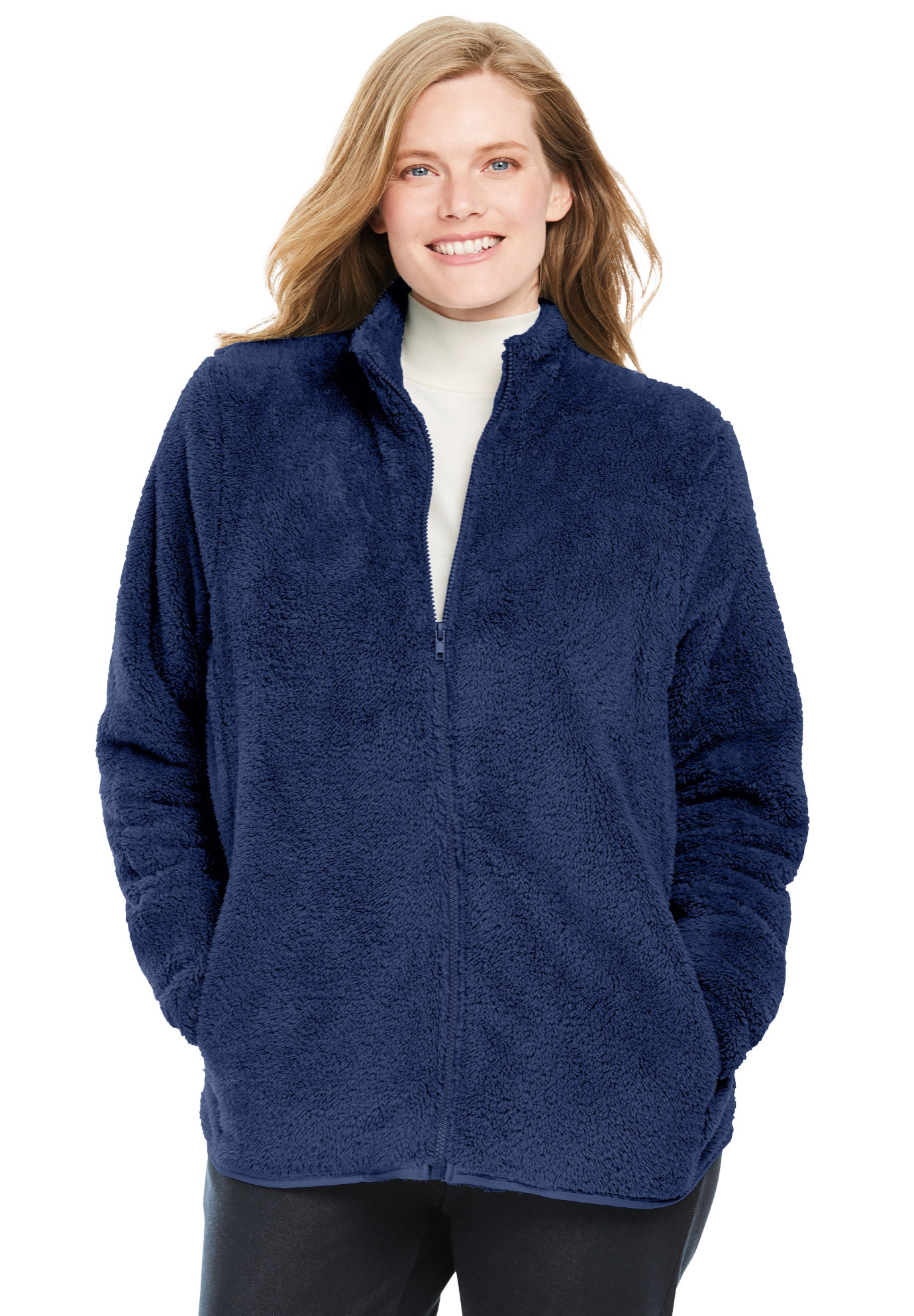 Woman Within Plus Size Fluffy Fleece Jacket