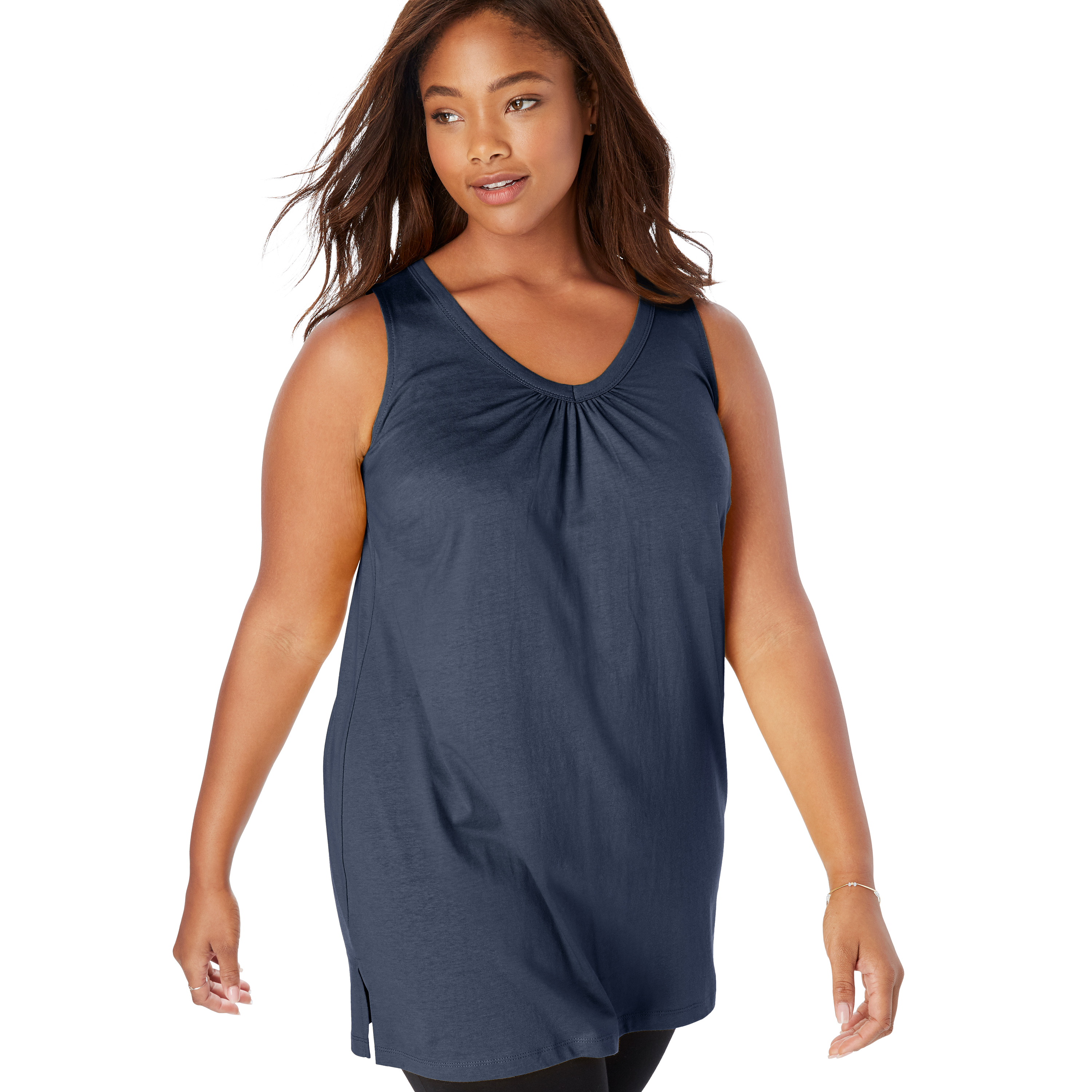 Woman Within Plus Size Perfect Sleeveless Shirred V-Neck Tunic - Picture 42 of 85