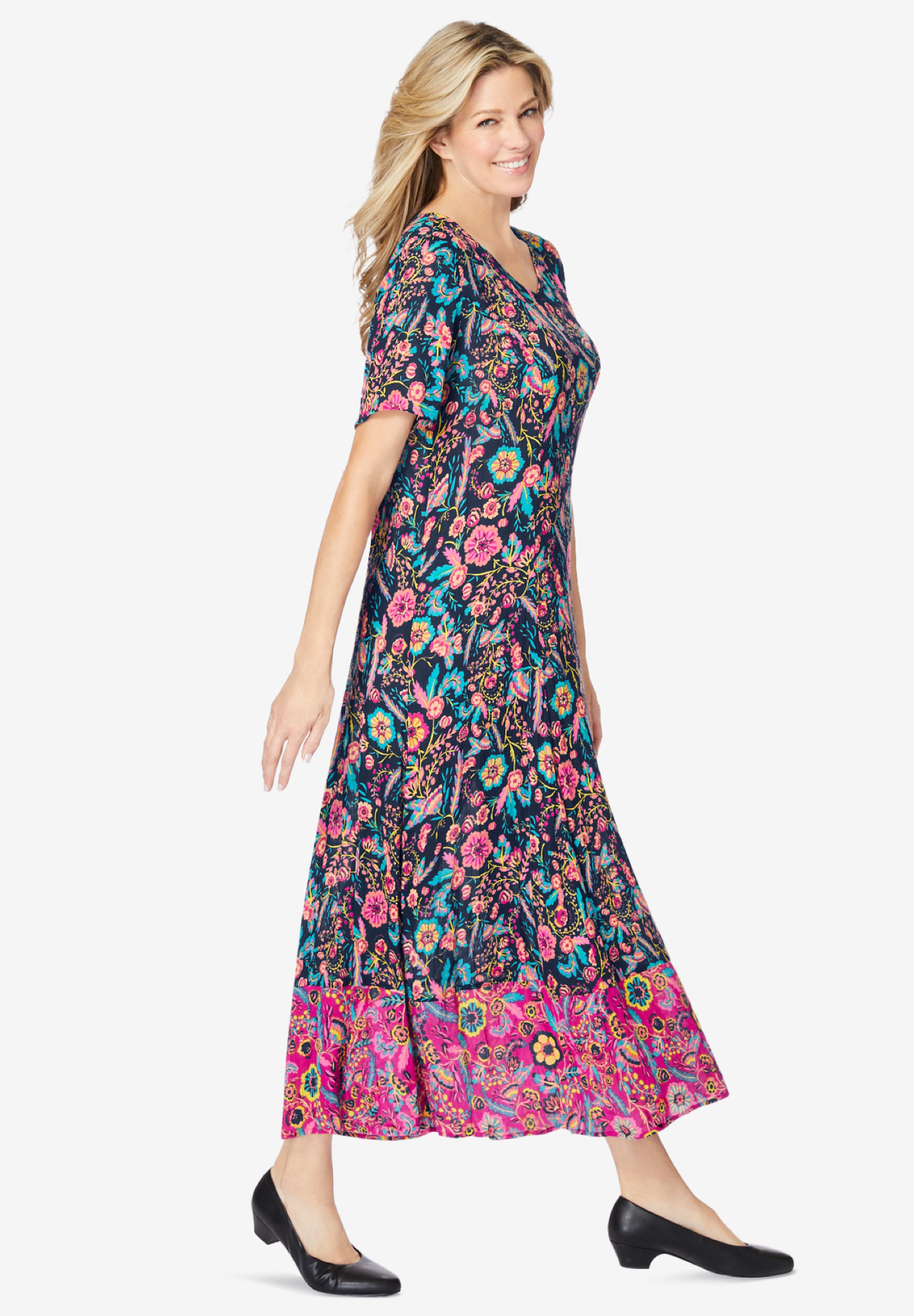 Woman Within Plus Size Petite Short-Sleeve Crinkle Dress - Picture 14 of 26