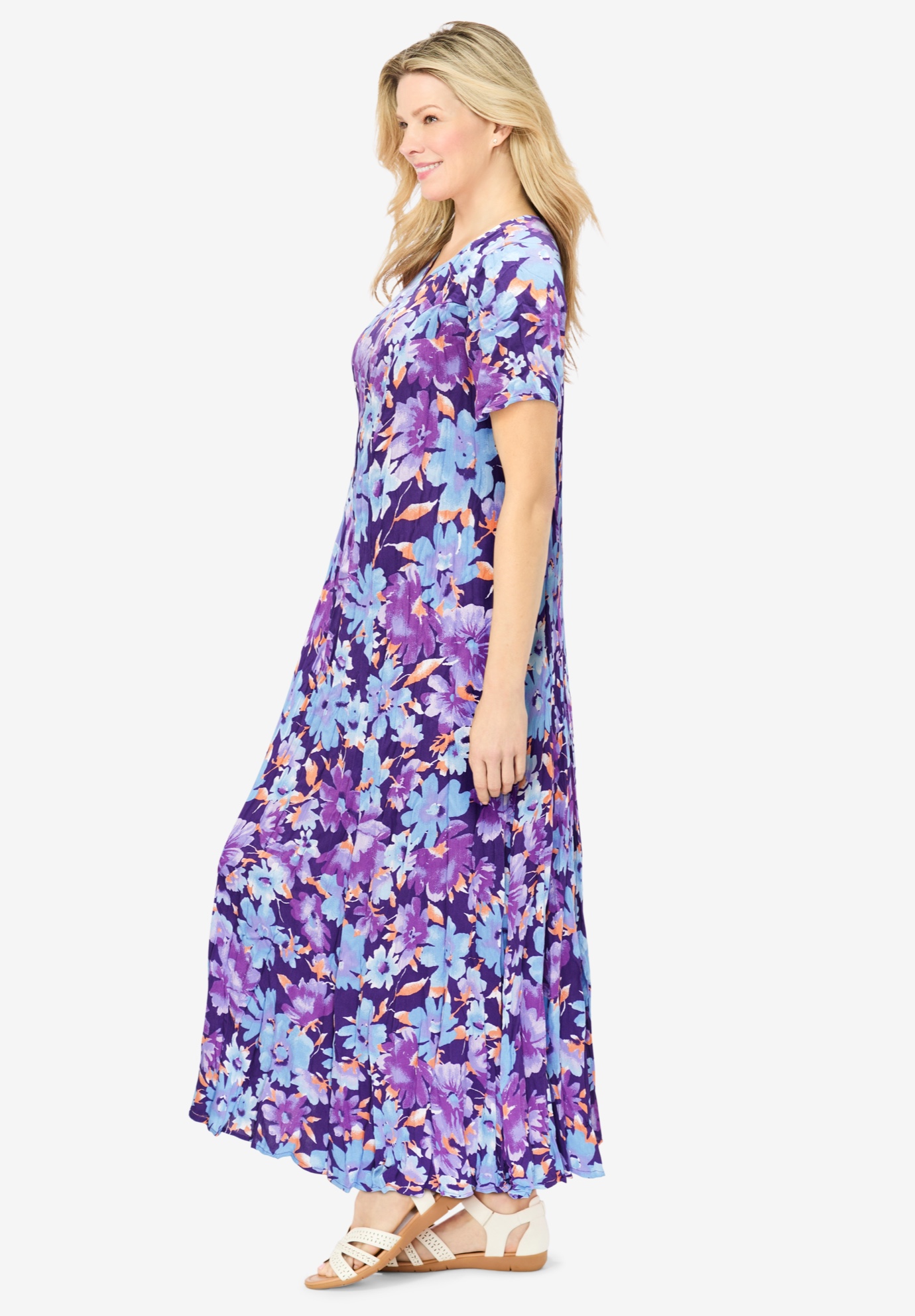 Woman Within Plus Size Petite Short-Sleeve Crinkle Dress - Picture 23 of 26