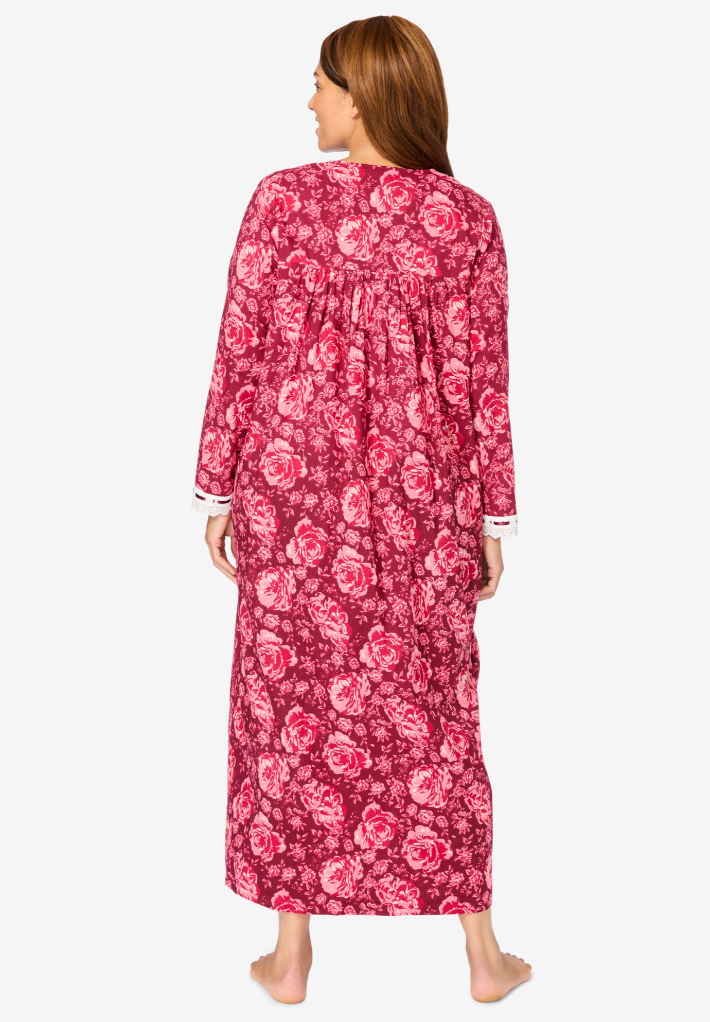 Only Necessities Plus Size Long 2-Piece Cabbage-Rose Peignoir Set - Picture 11 of 16