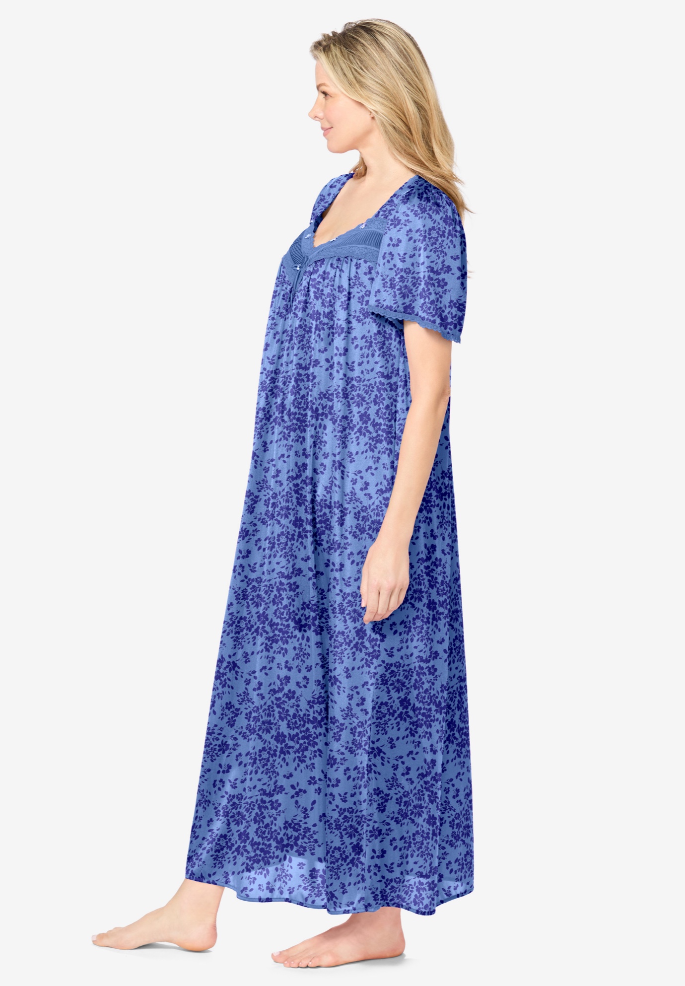 Only Necessities Plus Size Long Silky Lace-Trim Gown - Picture 20 of 27