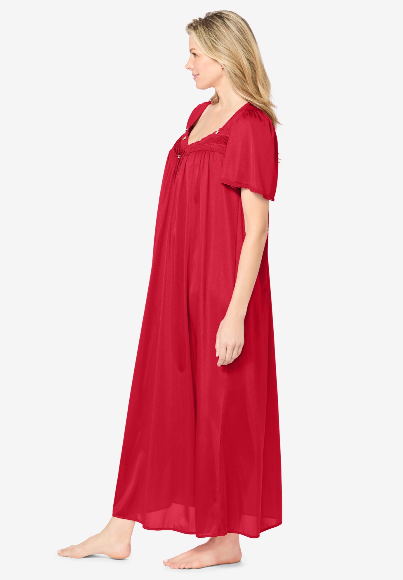 Only Necessities Plus Size Long Silky Lace-Trim Gown - Picture 12 of 27